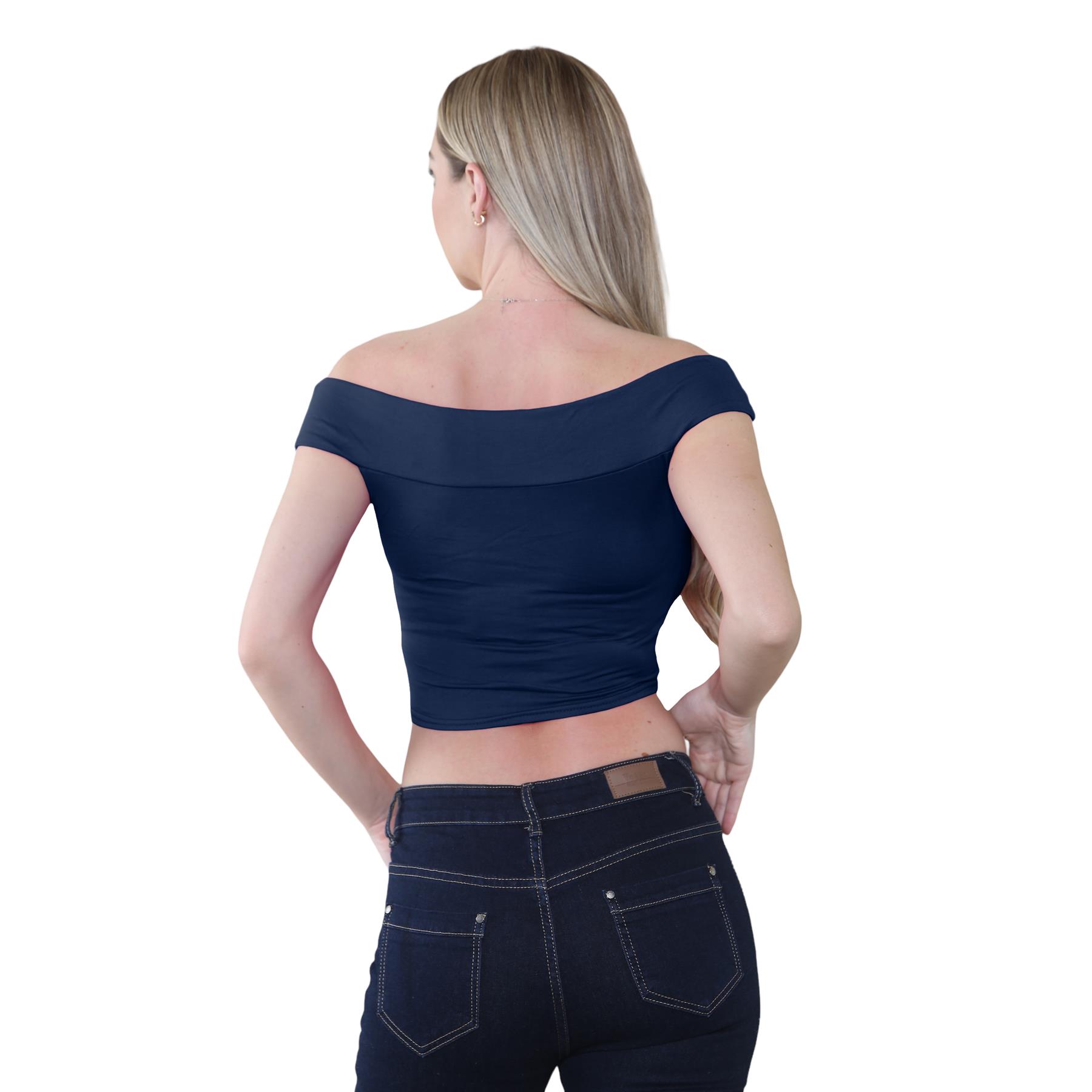 Schulterfreies bauchfreies Damen-T-Shirt Bardot ärmellos schlicht Sommer Freizeit Party - Bild 39 von 71