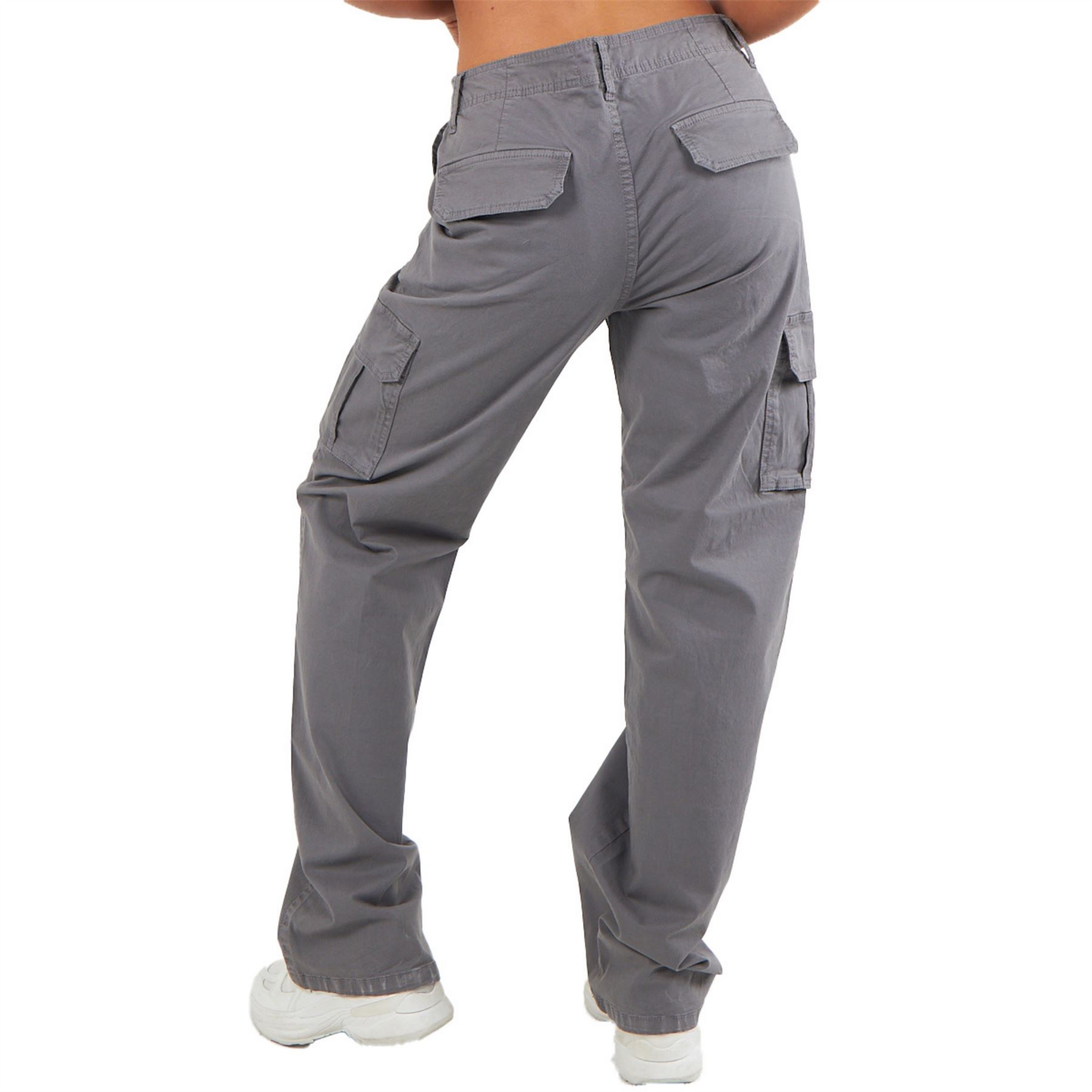 Pantalones de carga de algodón para mujer bolsillos de cintura baja calce suelto pierna ancha pantalones de combate - Imagen 13 de 26
