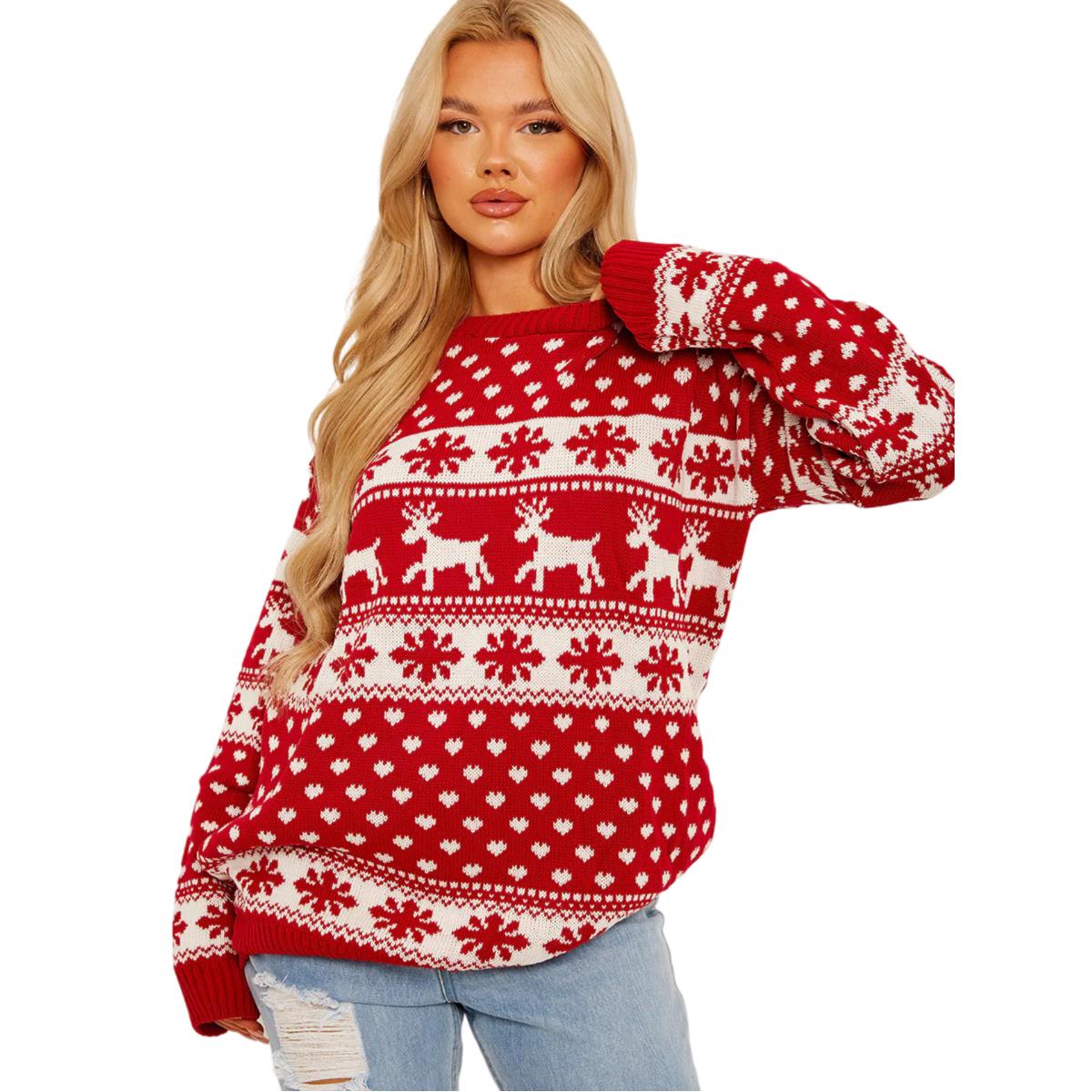 Christmas Reindeer Jumper Womens Knitted Funny Xmas Sweater Unisex Retro Jumpers - Picture 36 of 118