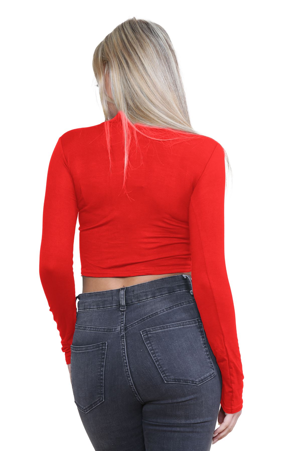 Turtle Neck Crop Top Womens Plain Long Sleeve Stretchy Basic Polo Neck T-Shirt - Picture 95 of 129