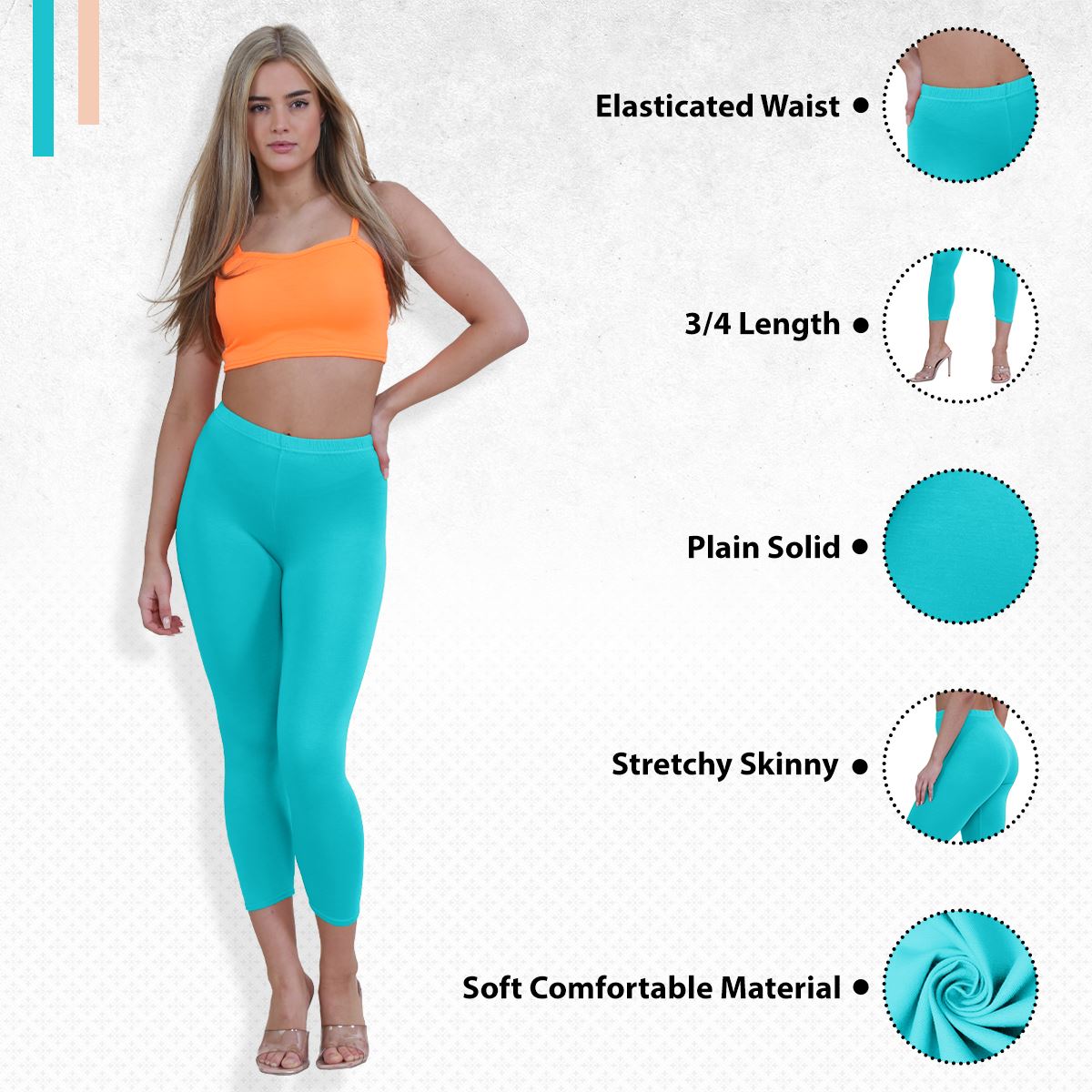 Womens 3/4 Leggings Workout Tight Plain Stretchy Cropped Capri Active Pants - Picture 55 of 186