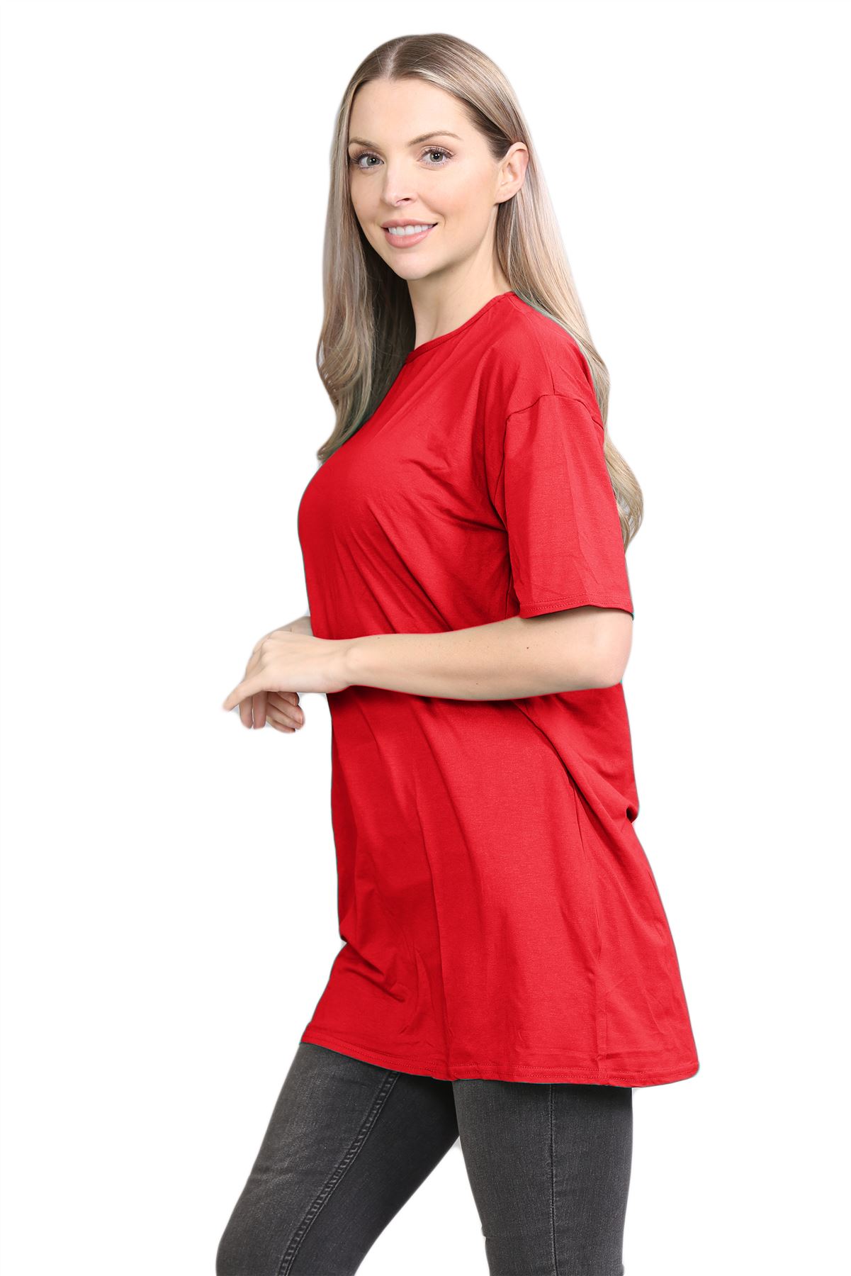 Womens Oversized T-Shirt Plain Baggy Short Sleeve Round Neck Basic Summer Top - Picture 21 of 44