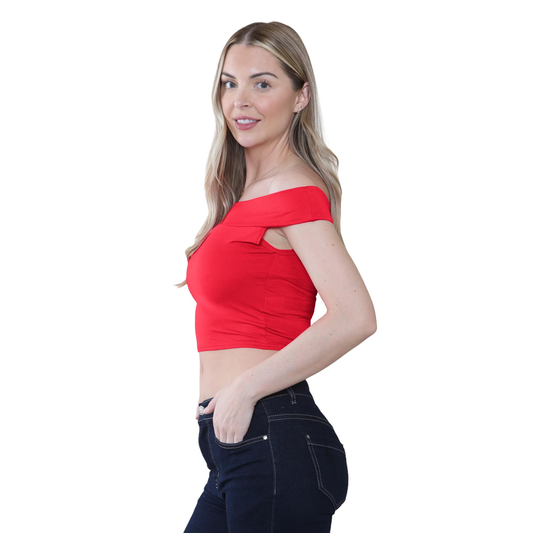Schulterfreies bauchfreies Damen-T-Shirt Bardot ärmellos schlicht Sommer Freizeit Party - Bild 46 von 71