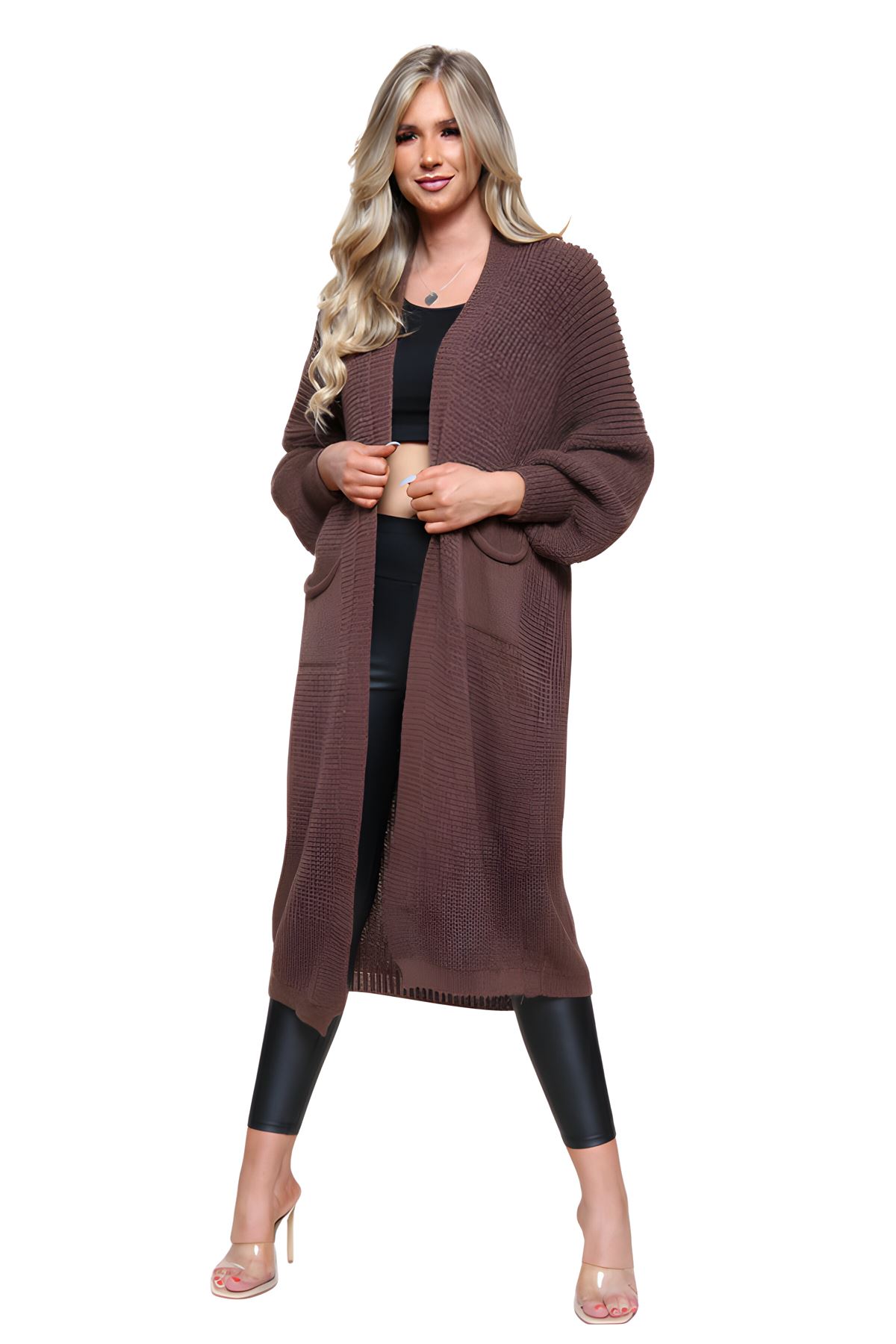 Ballonärmel Maxi Cardigan Damen übergroß gestrickt Winter Longline Pullover - Bild 9 von 134