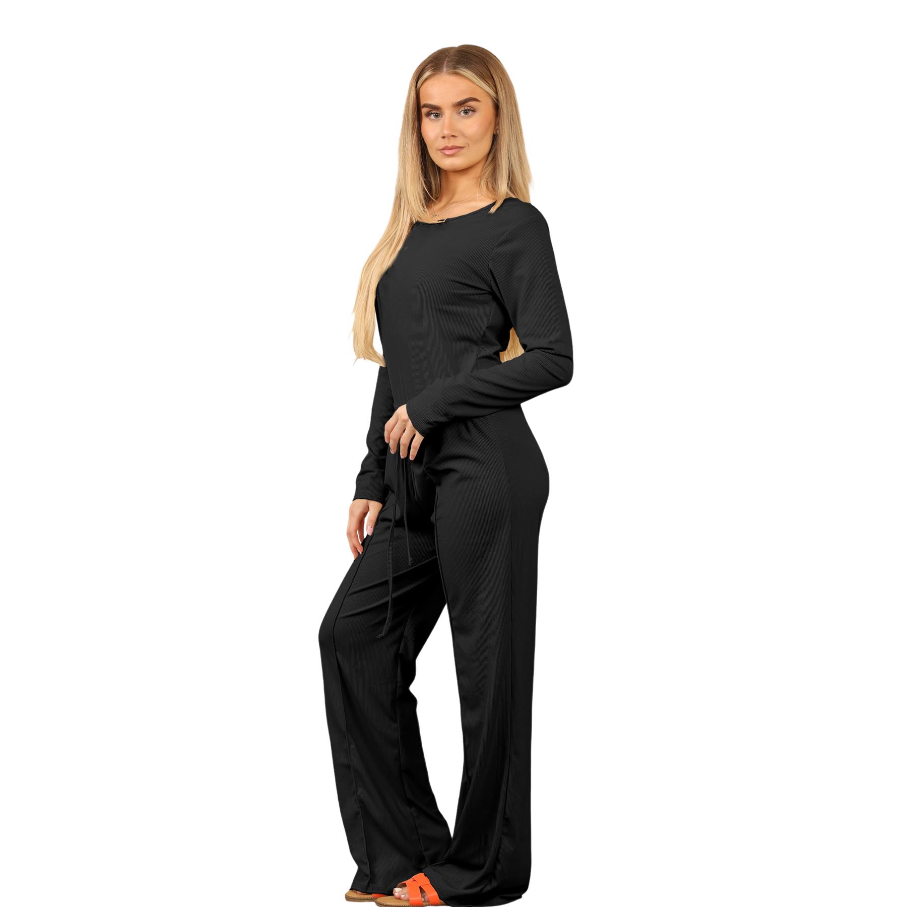 Conjunto de 2 piezas de body acanalado de pierna ancha para damas Chándal Co Ords Ropa de salón - Imagen 3 de 29