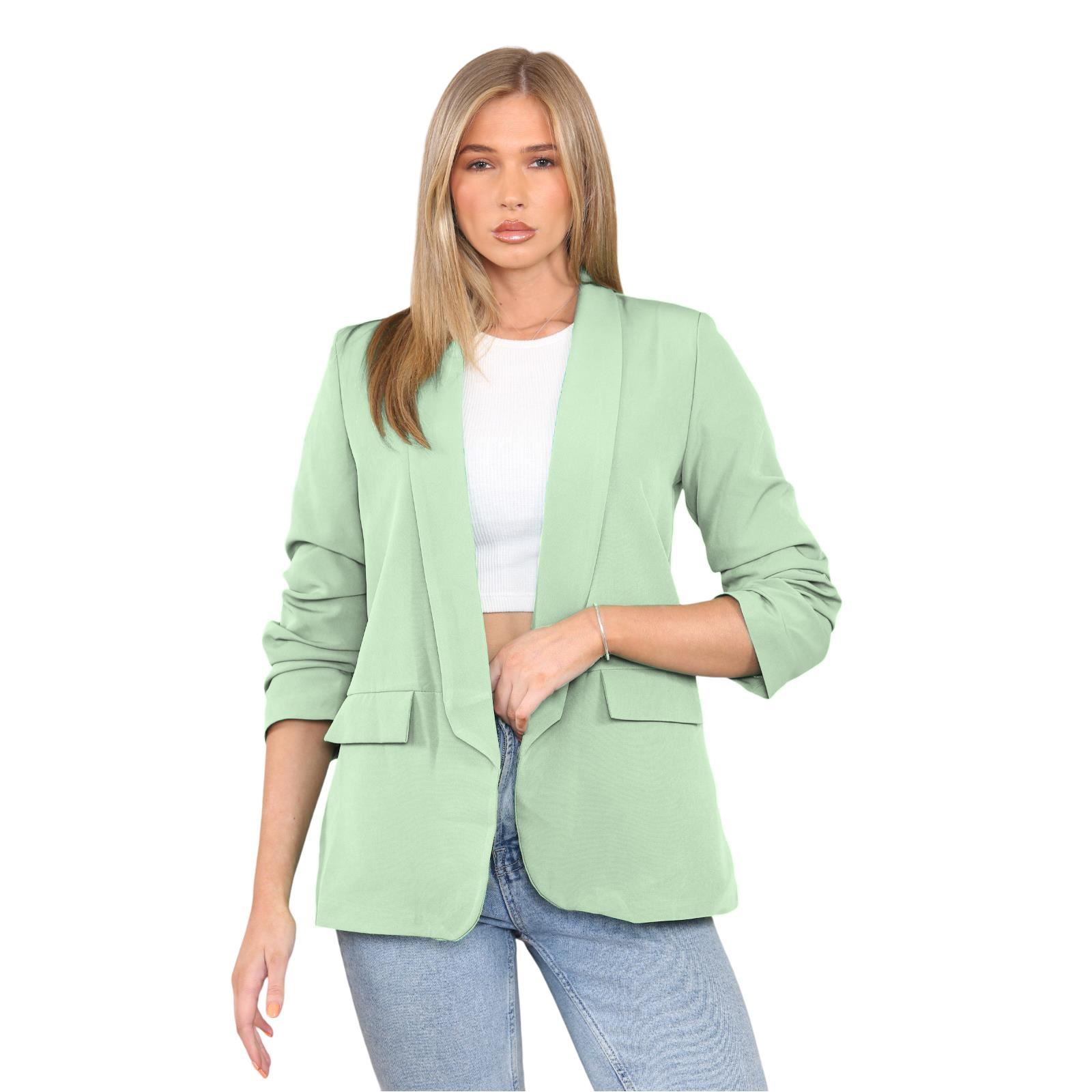 Blazer de manga acanalada para damas totalmente forrado cuello liso informal chaqueta de oficina top - Imagen 39 de 97