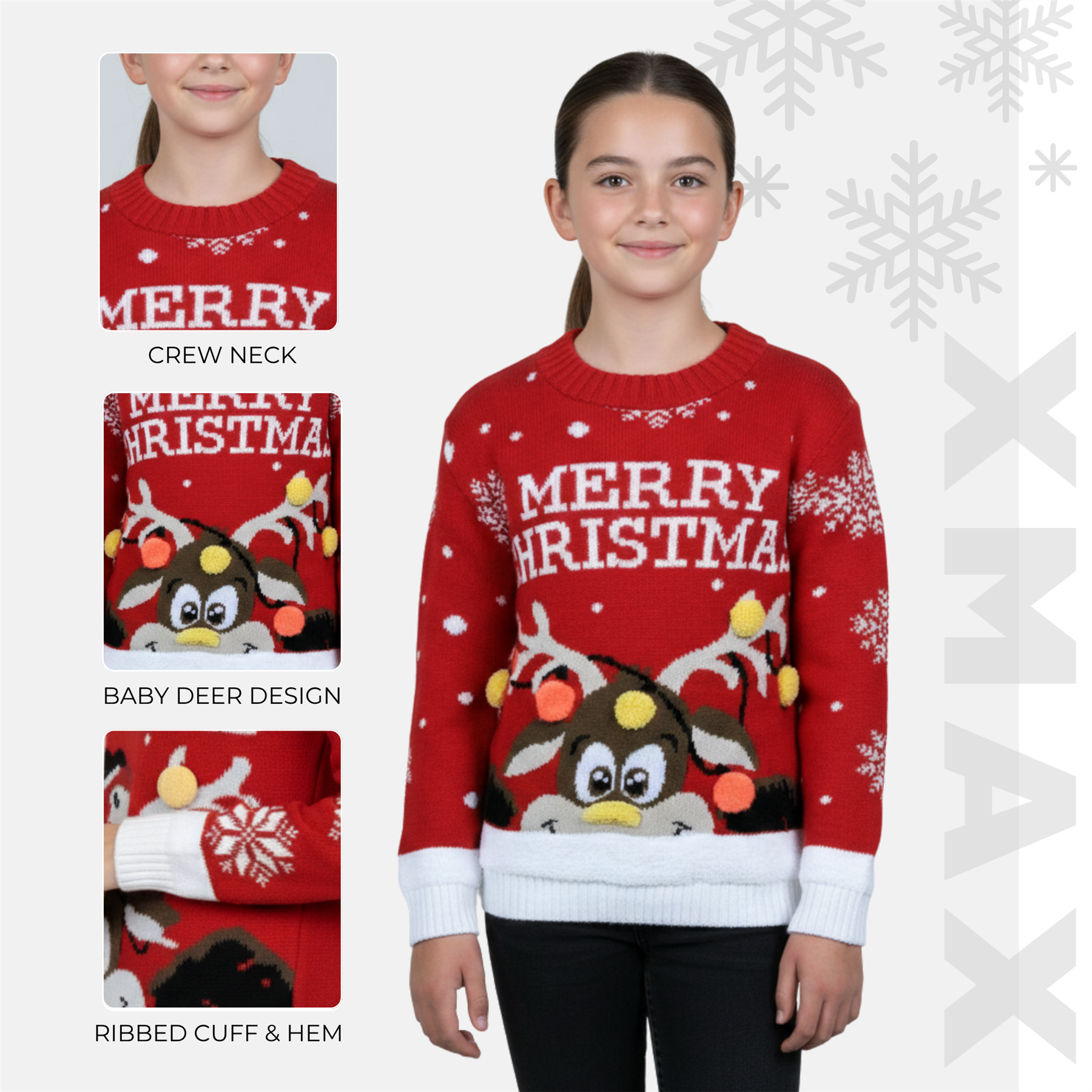 Suéter Pullover Navidad Pom Pom Niños Tejido Rudolph Navidad Niños - Imagen 12 de 21