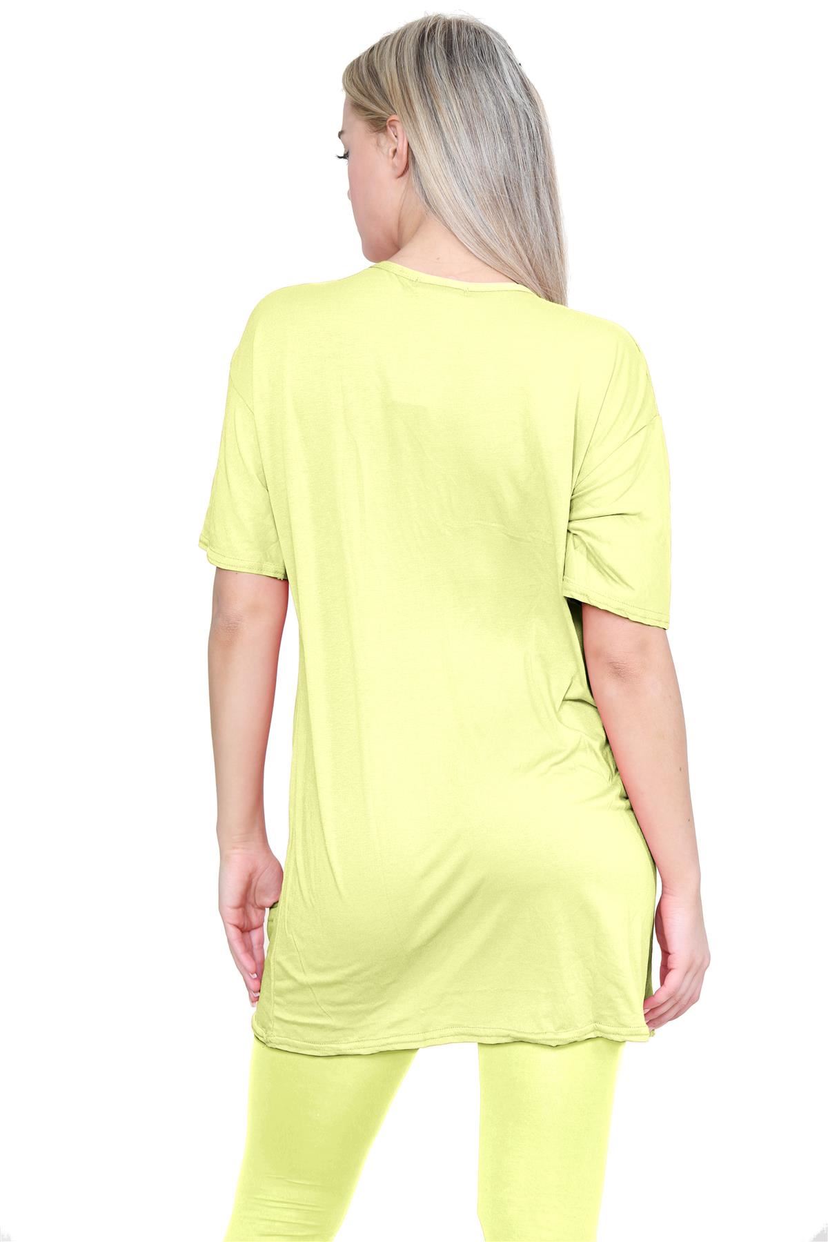 Damas Longline Suelto Camiseta Leggings Gimnasio Chándal Conjunto Coord 2 Piezas Ropa de Salón - Imagen 151 de 155