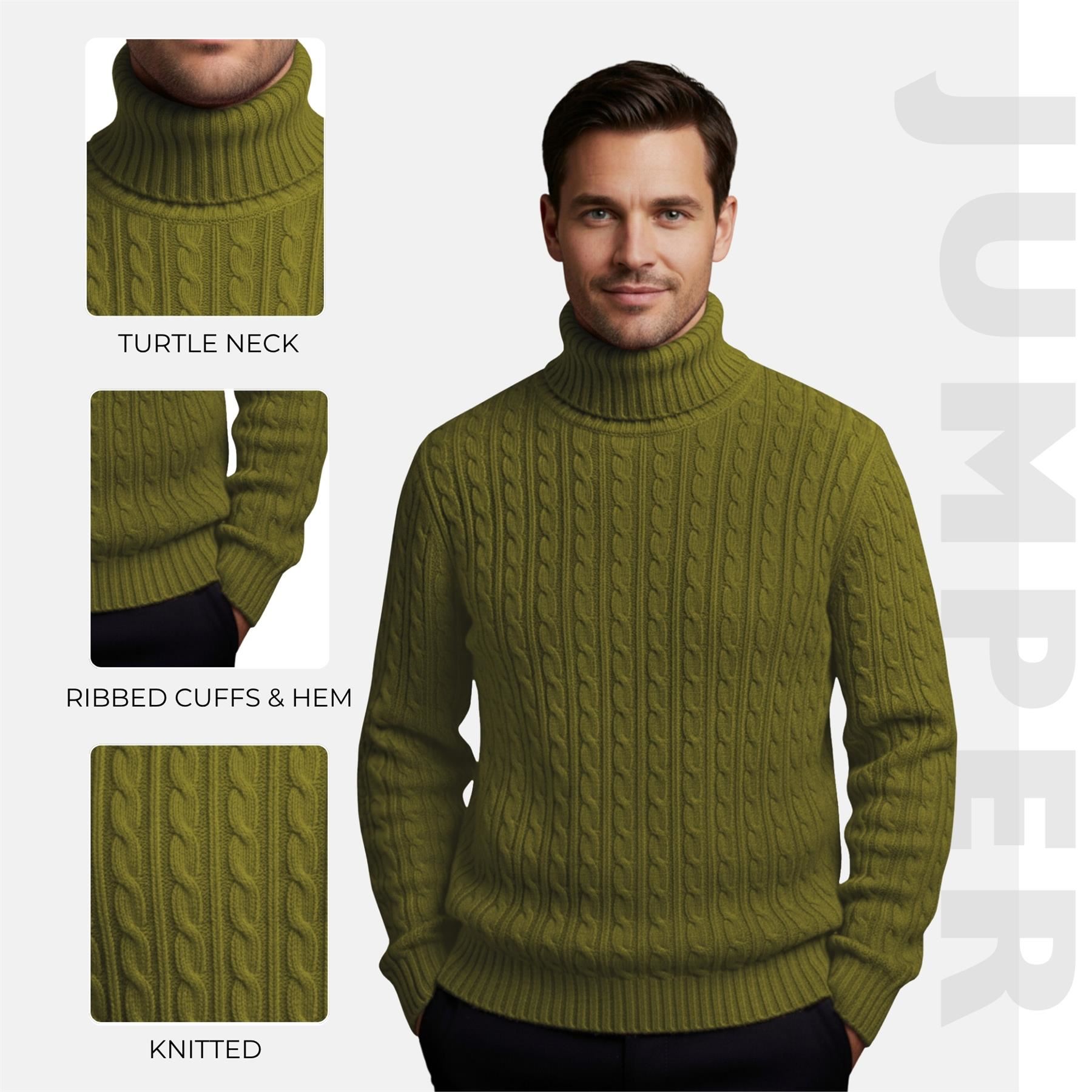 Herren Polo Rollkragen Langarm Pullover Zopfmuster Winterpullover Pulli - Bild 55 von 154