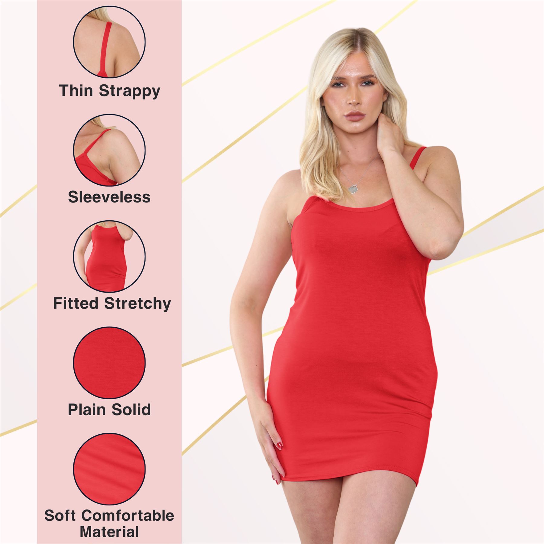 Womens Cami Bodycon Mini Dress Plain Strappy Vest Summer Tank Top Mini Dress - Picture 83 of 127