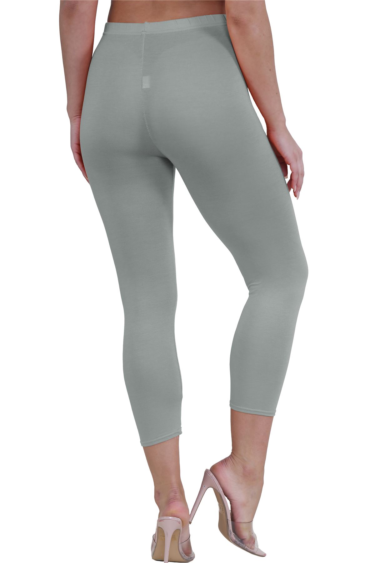 Womens 3/4 Leggings Workout Tight Plain Stretchy Cropped Capri Active Pants - Picture 58 of 186