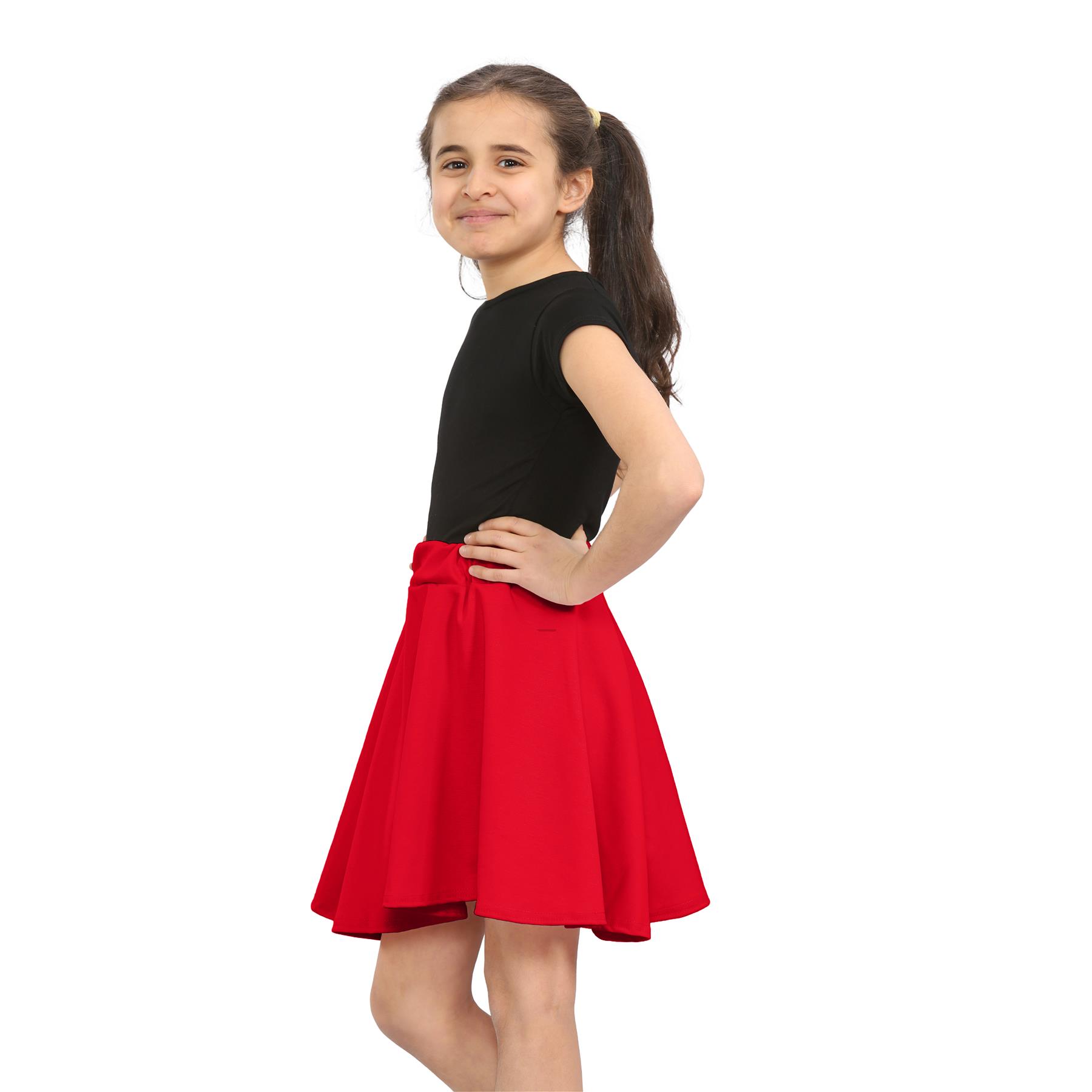 Girls Kids Plain Flared Skirt High Waistband Flippy Stretchy Short Skater Skirt - Picture 67 of 92