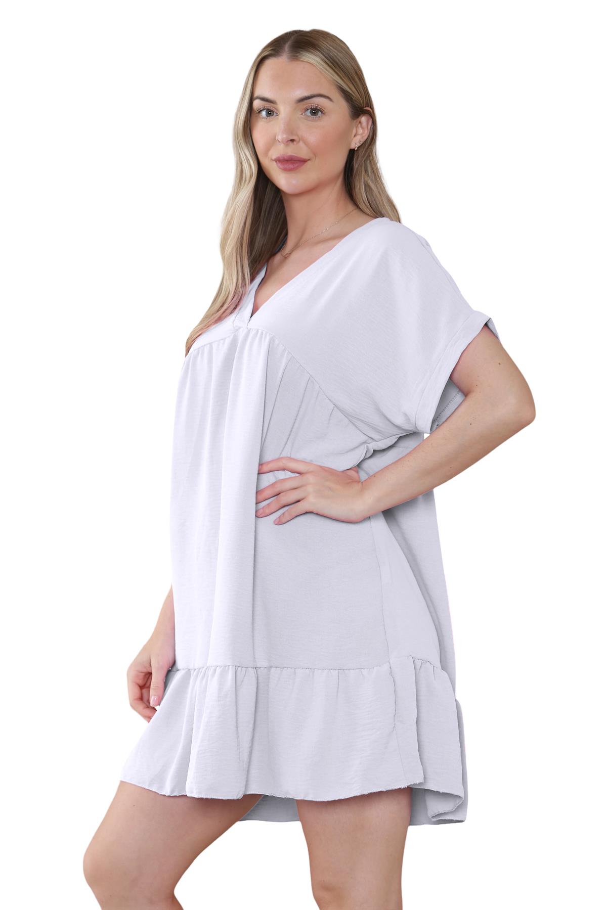 Mini top plisado liso italiano con cuello en V para mujer playa columpio - Imagen 51 de 54