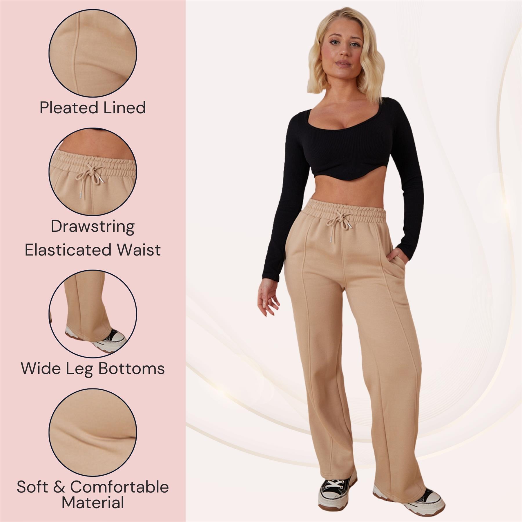 Ladies Fleece Lined Trousers Sweatpants Elastic Waist Wide Leg Loungewear Pants - Picture 41 of 43