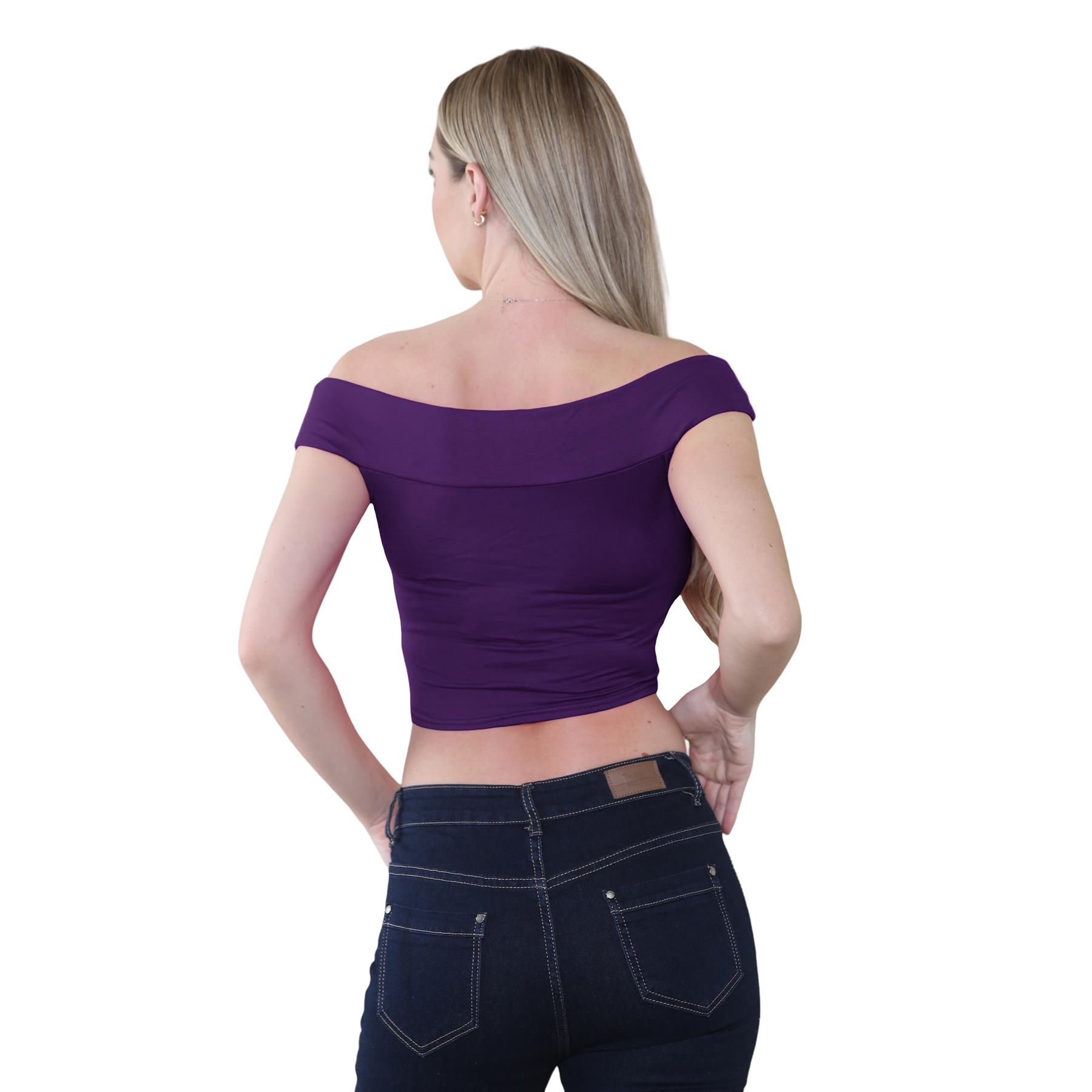 Schulterfreies bauchfreies Damen-T-Shirt Bardot ärmellos schlicht Sommer Freizeit Party - Bild 43 von 71