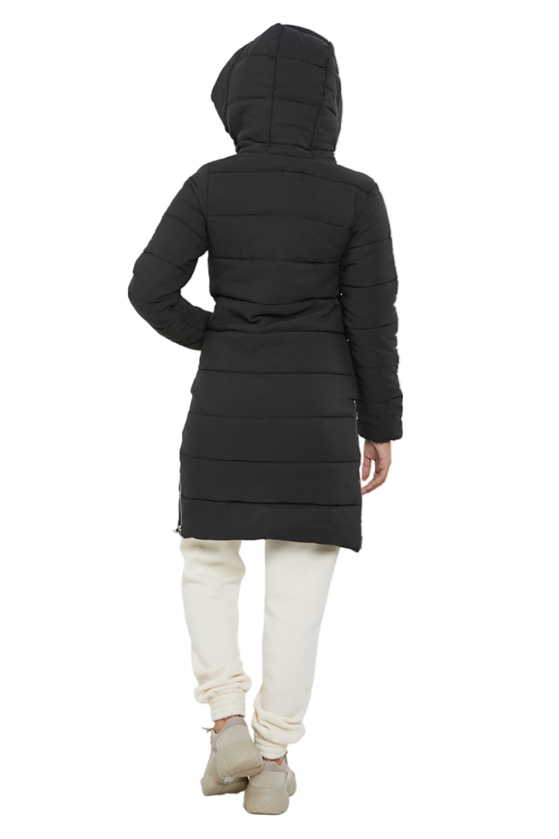Womens Hooded Longline Coat Puffer Padded Long Sleeve Bodywarmer Winter Jacket - Picture 11 of 50
