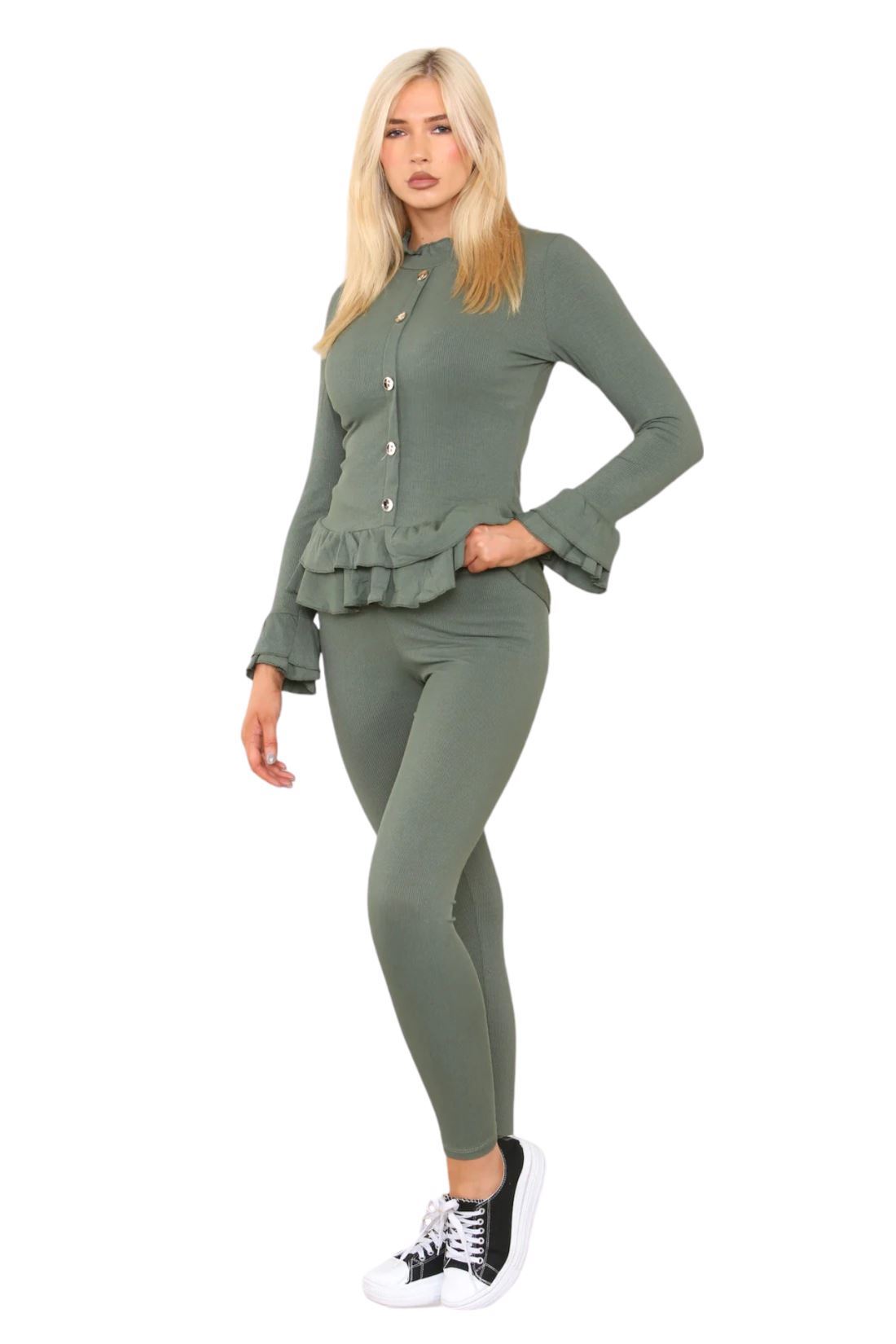 Damas Juego de 2 piezas de ropa de salón con botones peplum manga larga - Imagen 19 de 55