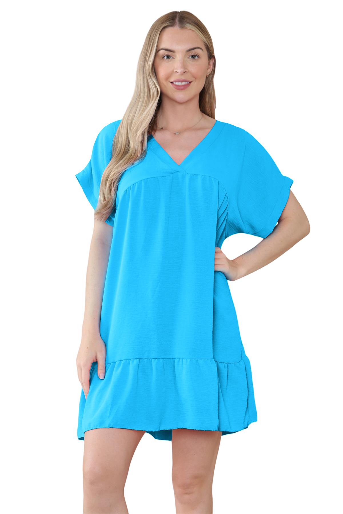 Mini top plisado liso italiano con cuello en V para mujer playa columpio - Imagen 45 de 54