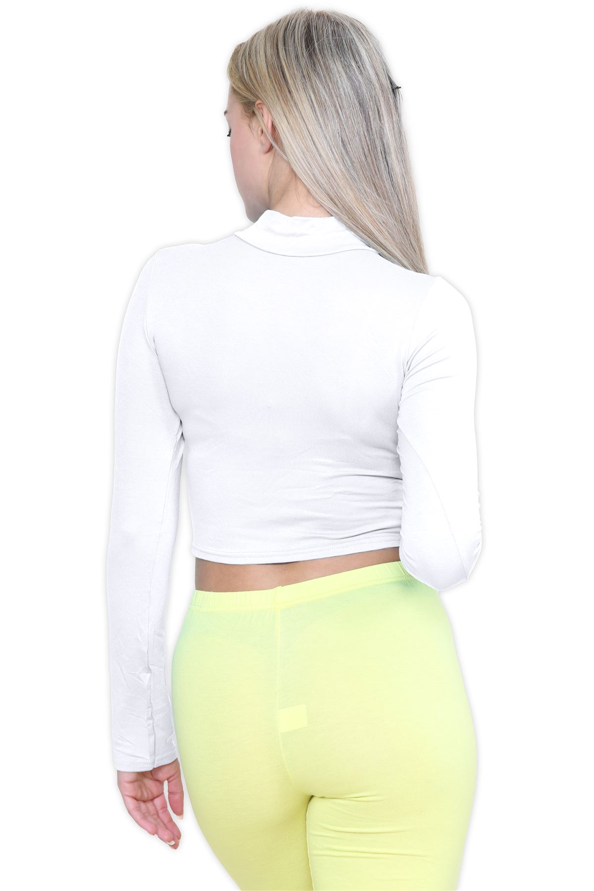 Turtle Neck Crop Top Womens Plain Long Sleeve Stretchy Basic Polo Neck T-Shirt - Picture 119 of 129