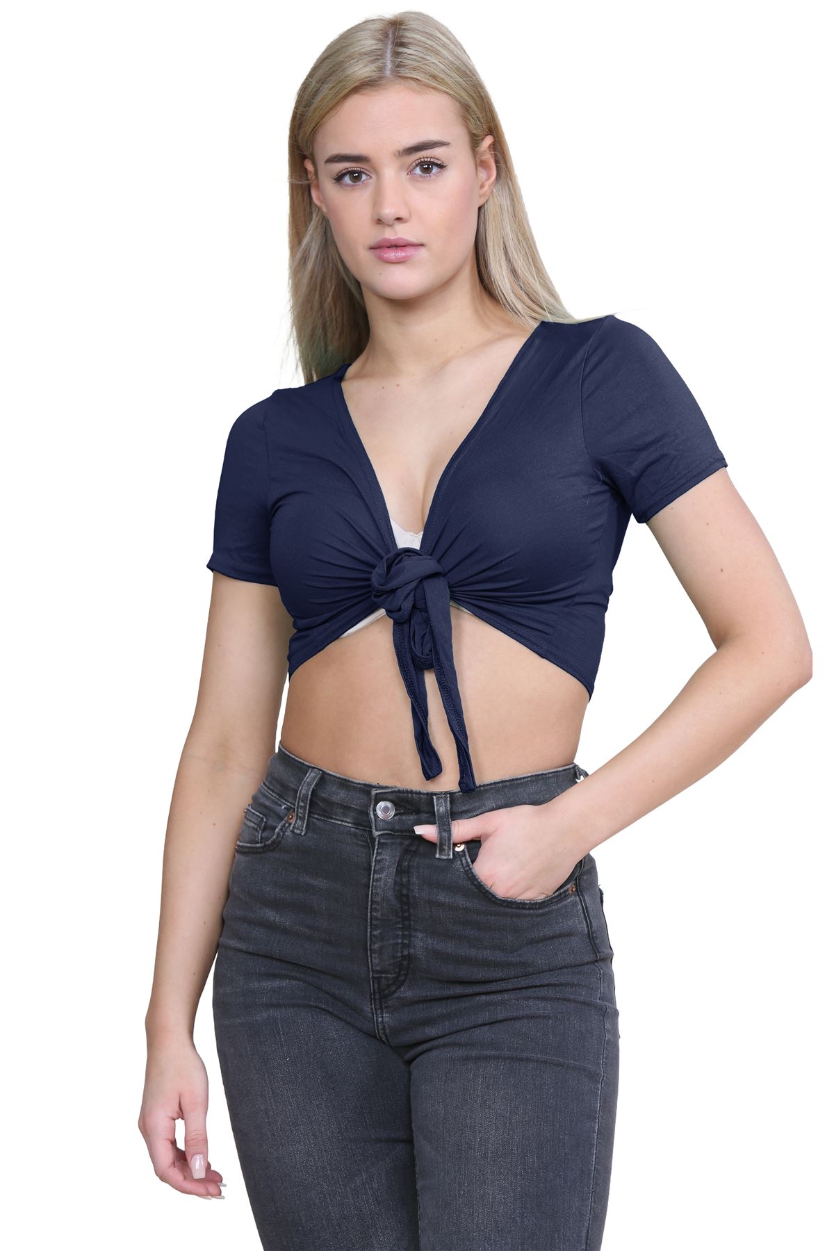 Damen-Cardigan Kurzarm vorne zum Binden einfach Bolero Achselzucken lässig bauchfrei Oberteil - Bild 74 von 133