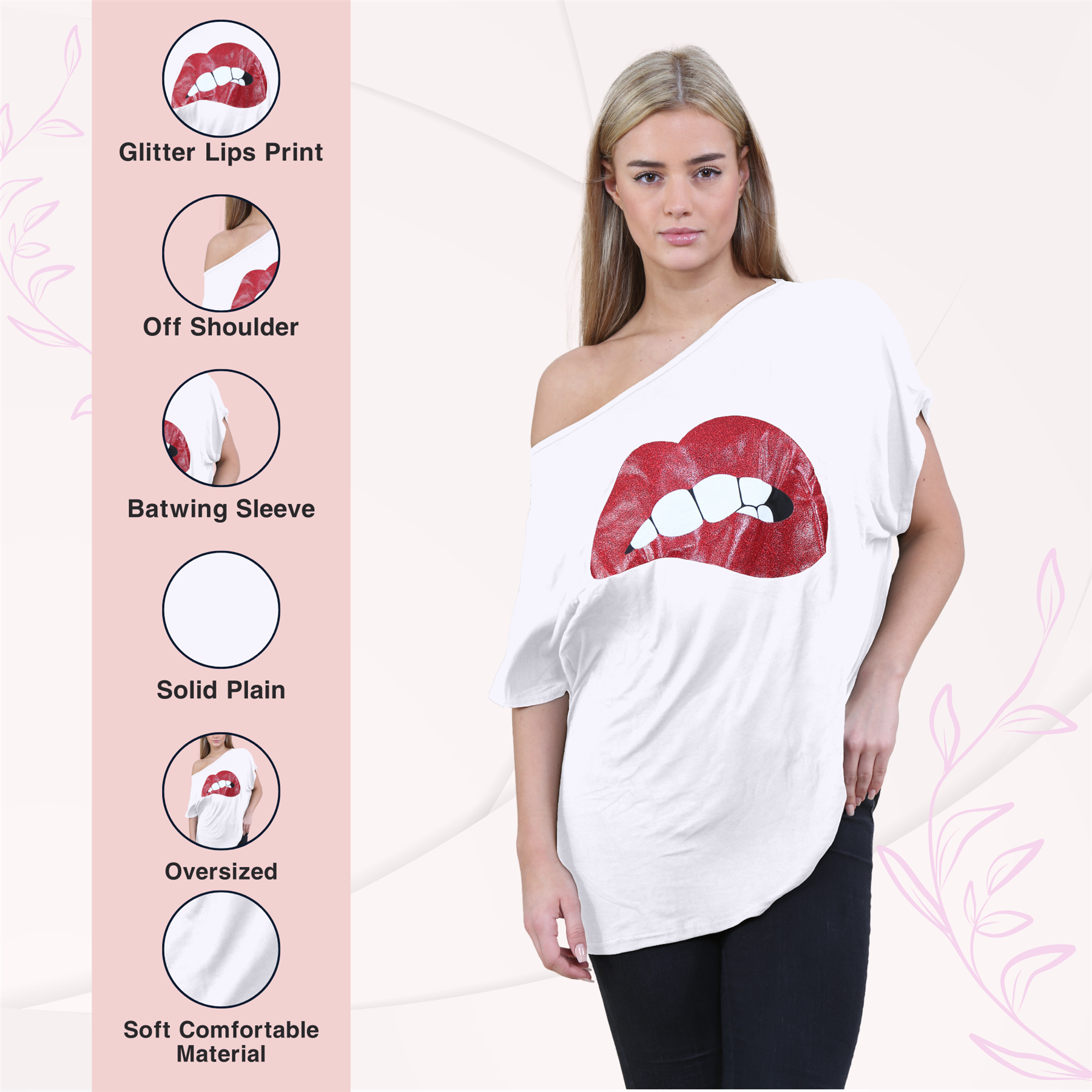 Womens Off Shoulder Top Batwing Sleeve Bardot Oversized T Shirt Plain Summer Top - Picture 175 of 225