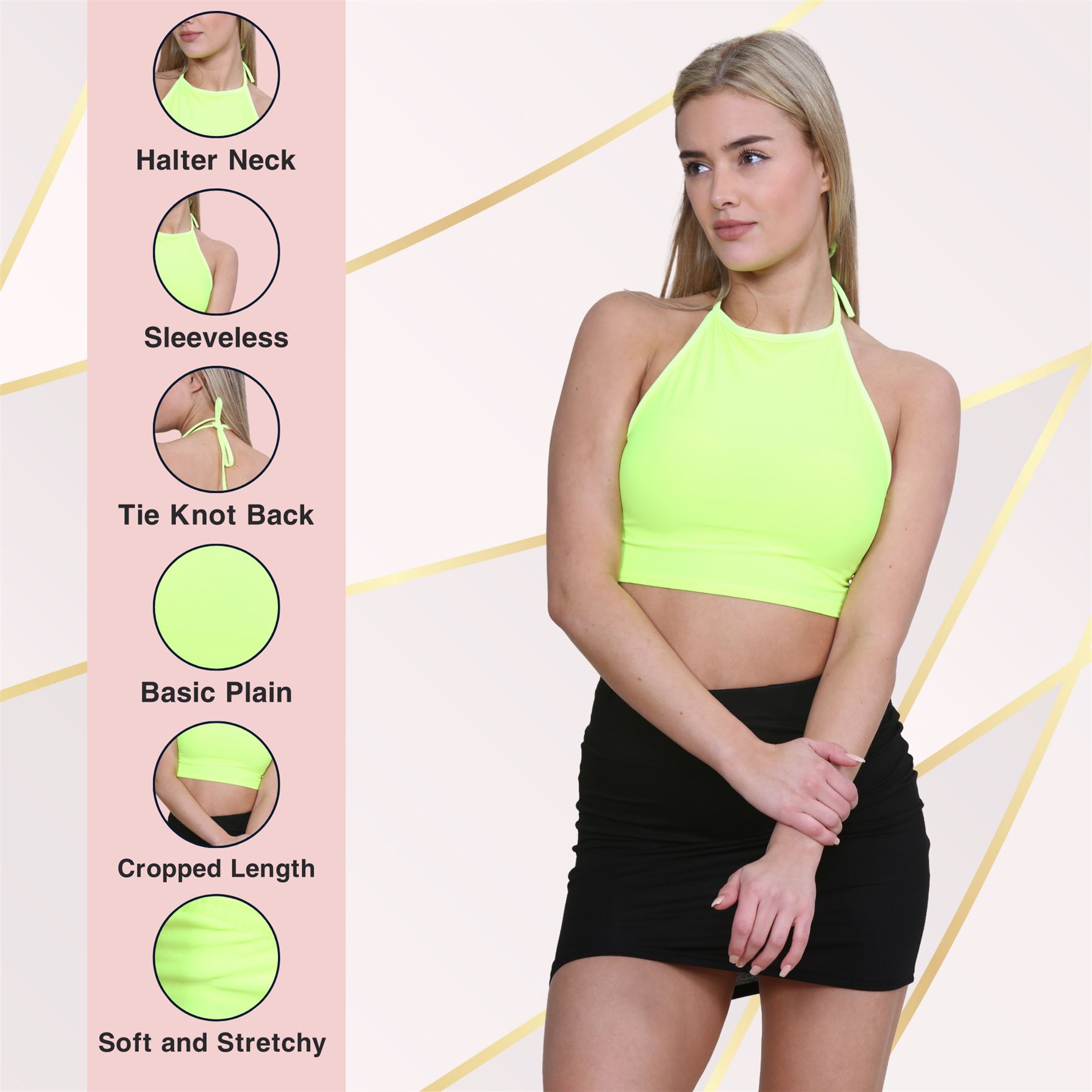 Halter Neck Crop Top Womens Vest Top Plain Tie Knot Top Basic Sleeveless T-Shirt - Picture 111 of 170