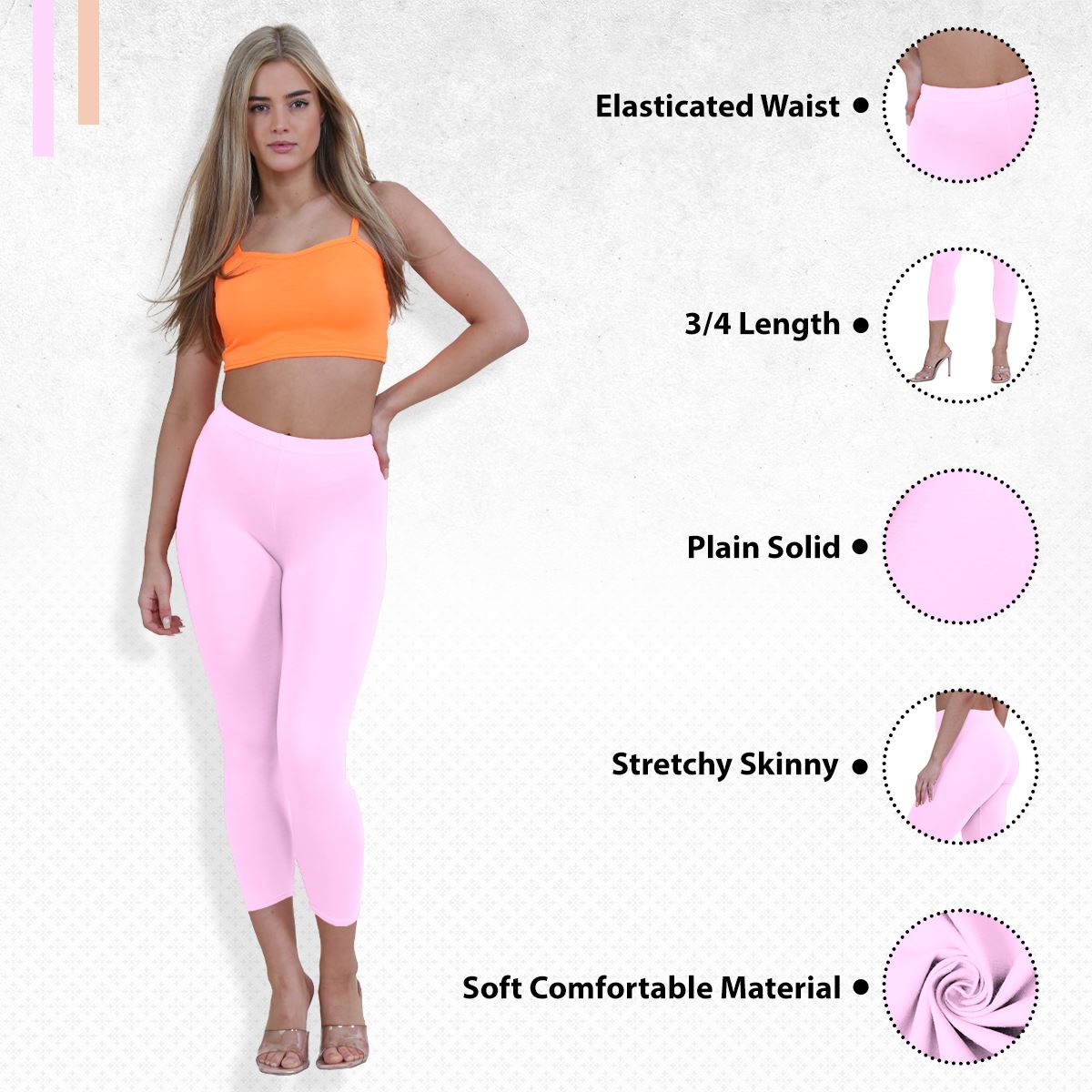 Womens 3/4 Leggings Workout Tight Plain Stretchy Cropped Capri Active Pants - Picture 12 of 186