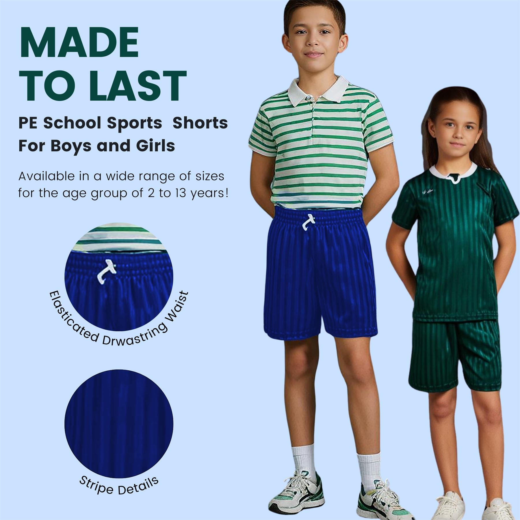 Kinder PE Schulshorts Jungen Kinder Schattenstreifen Unisex Sport Fußball kurze Hose - Bild 29 von 42