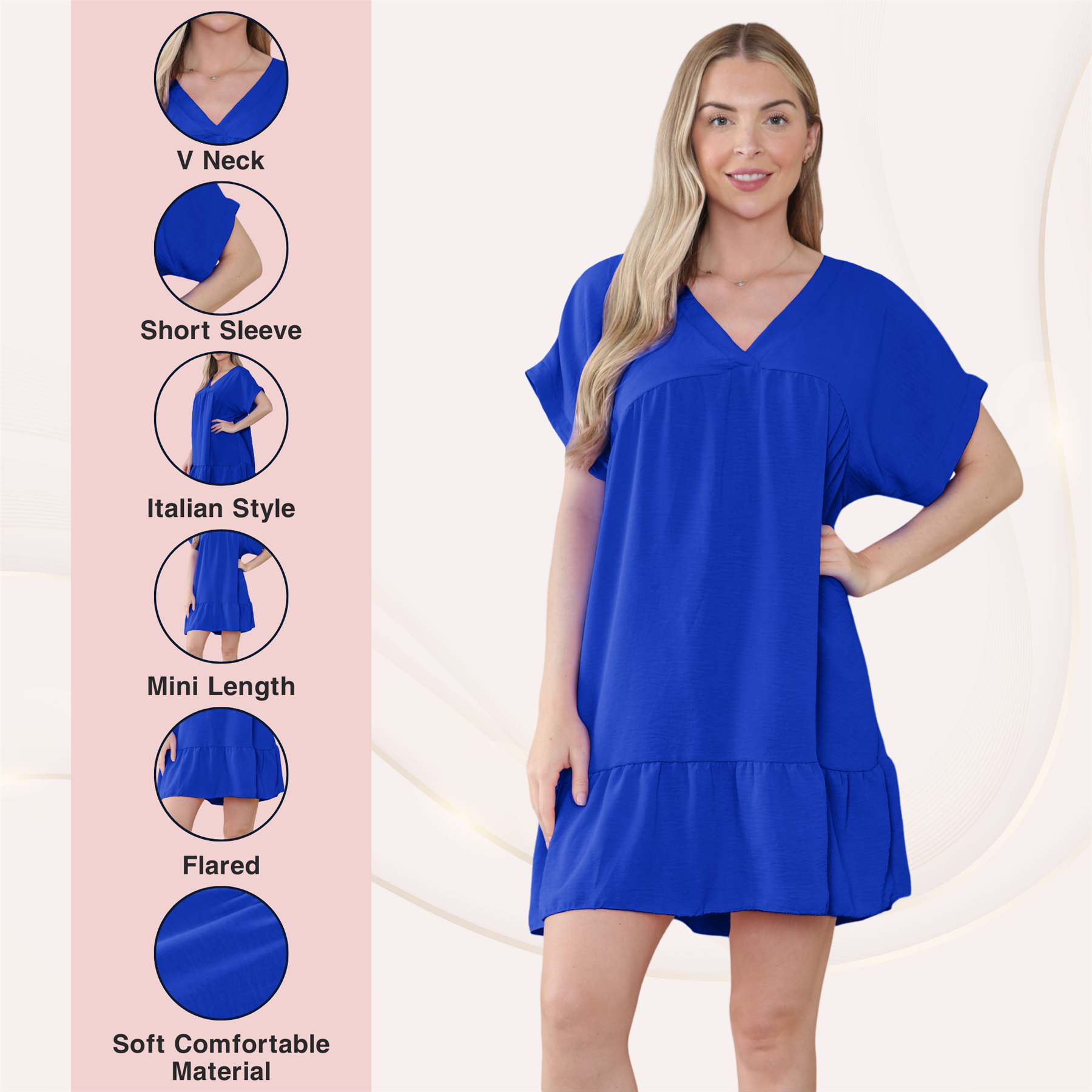 Mini top plisado liso italiano con cuello en V para mujer playa columpio - Imagen 38 de 54