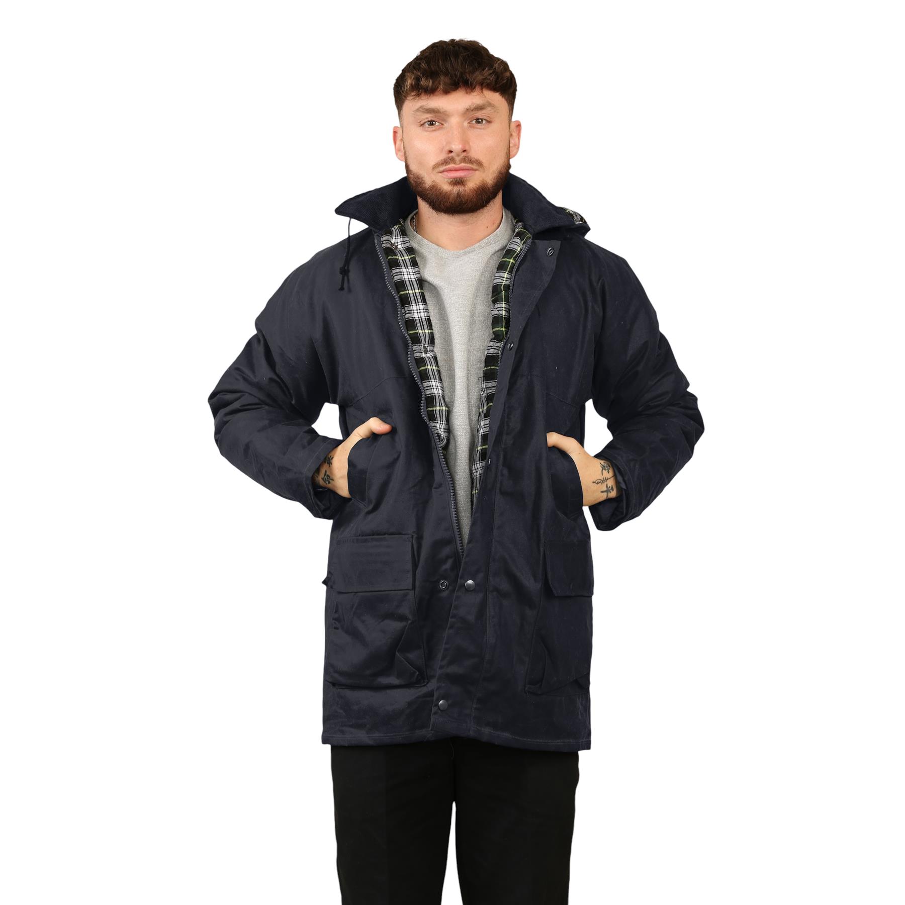 Mens Wax Jacket Padded Hooded Hiking Fishing Cotton Countryman Warm Outdoor Coat - Picture 16 of 21