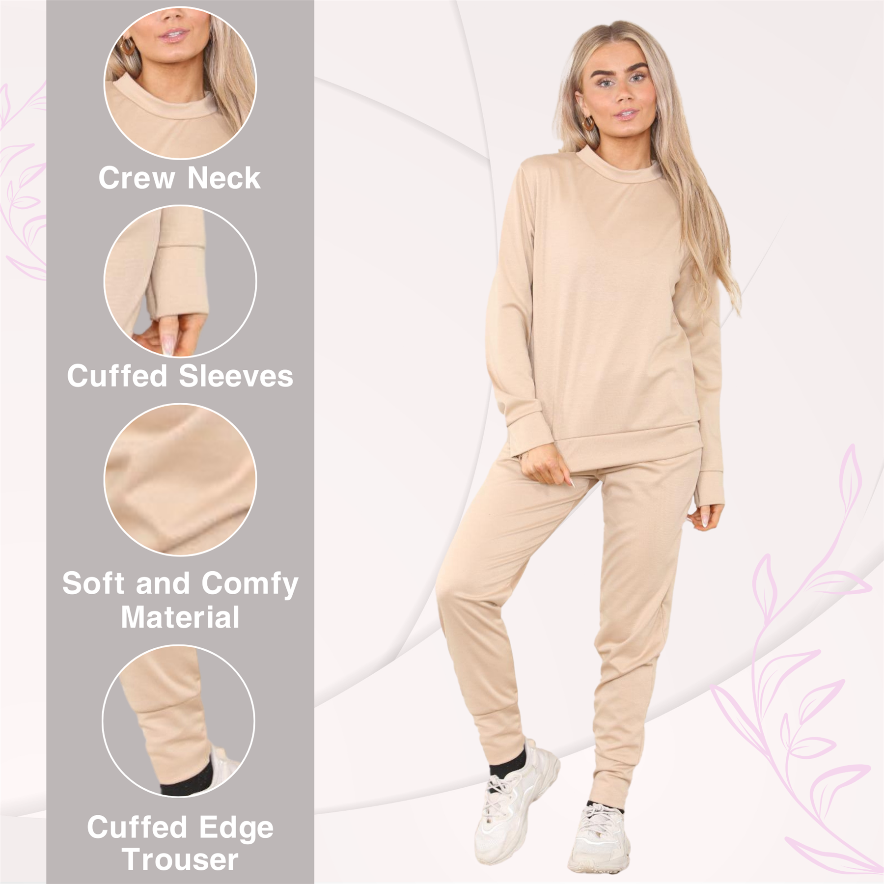Chándal de manga larga para damas Pantalones de chándal 2 piezas Traje liso Ropa de salón - Imagen 40 de 45