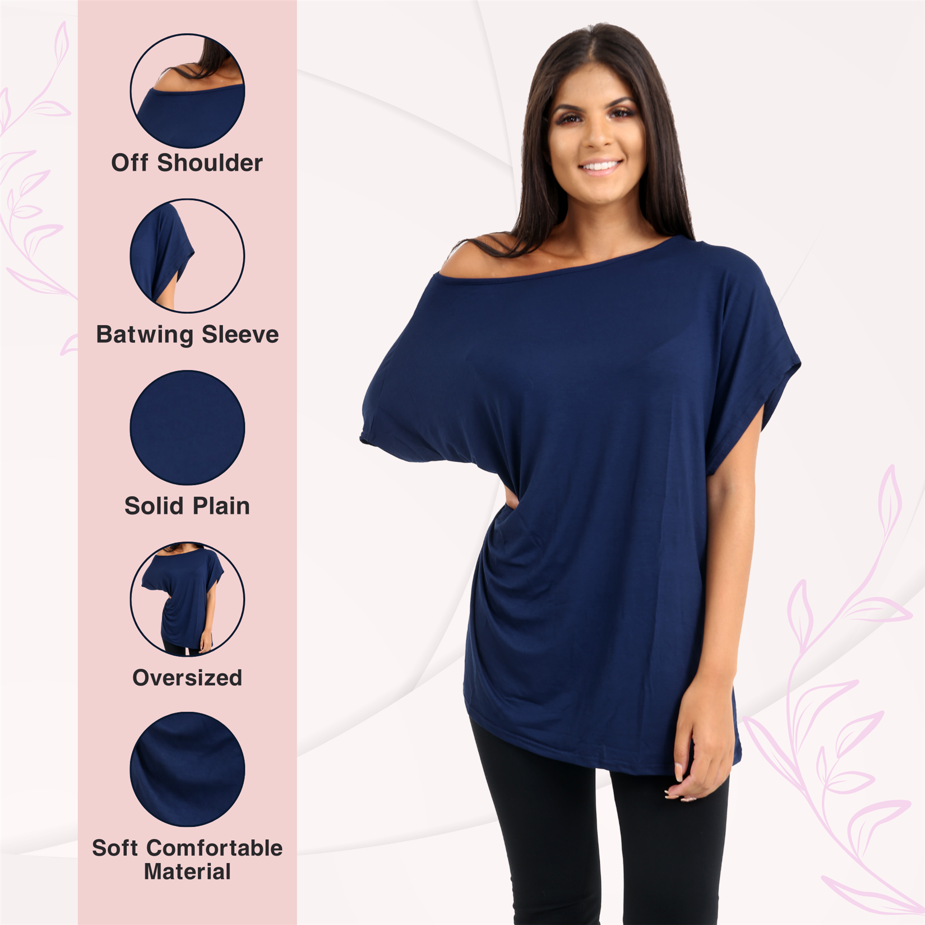 Schulterfreies Damen-T-Shirt Oberteil Fledermausärmel Oversize uni Freizeit Bardot Oberteil - Bild 97 von 225