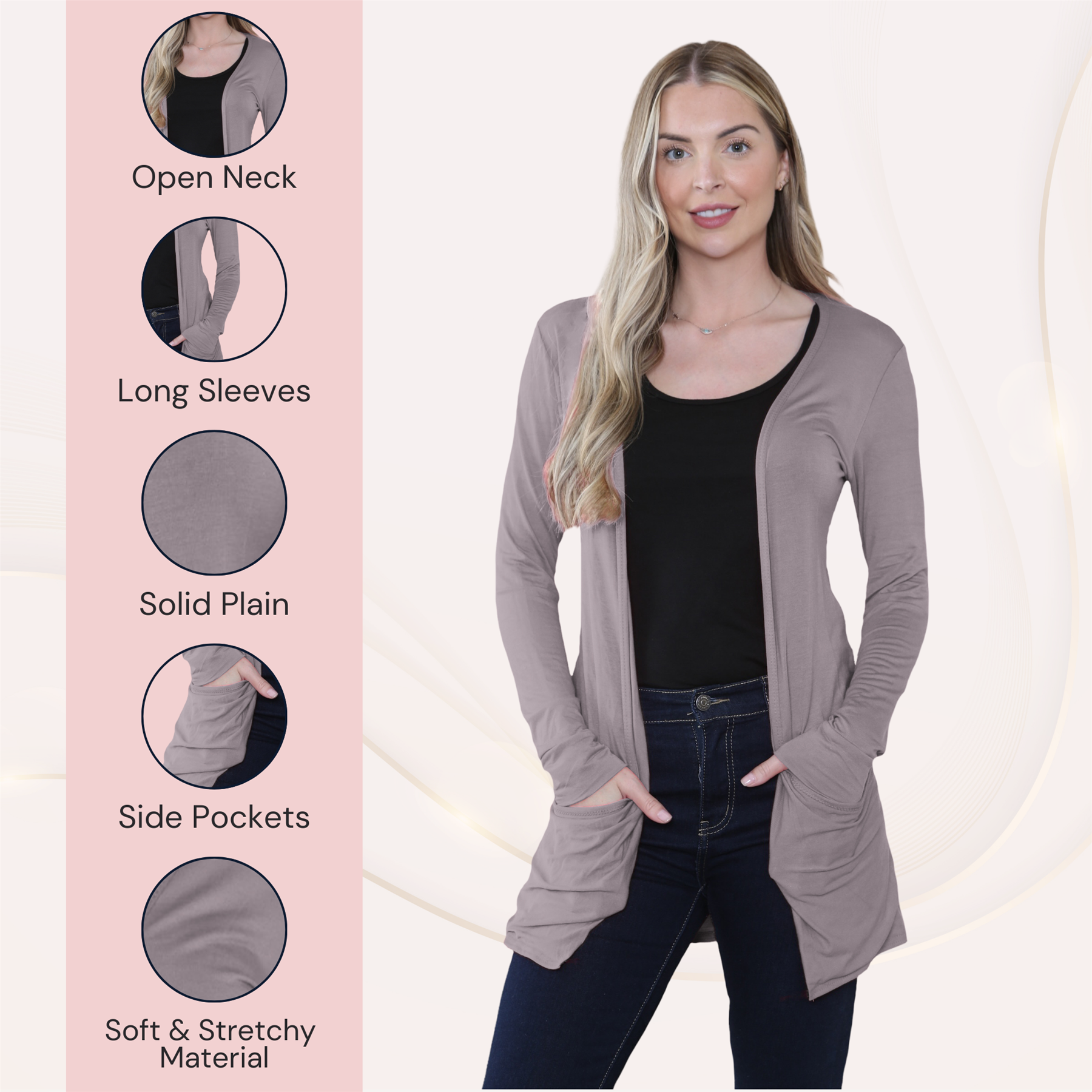Boyfriend Cardigan Damen schlicht langärmelig offener Tropfen Tasche Freizeit Achselzucken Oberteil - Bild 75 von 148