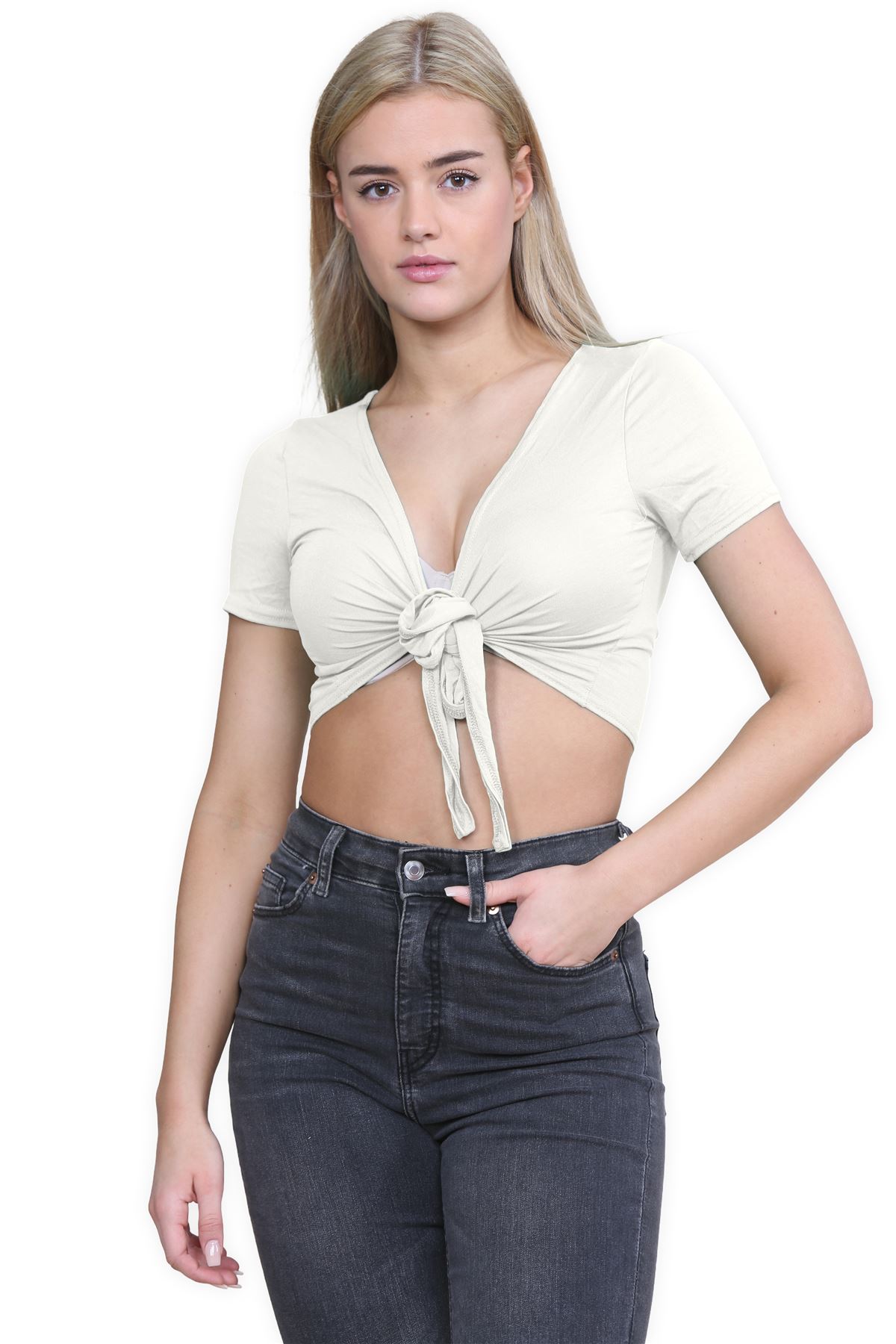 Damen-Cardigan Kurzarm vorne zum Binden einfach Bolero Achselzucken lässig bauchfrei Oberteil - Bild 38 von 133