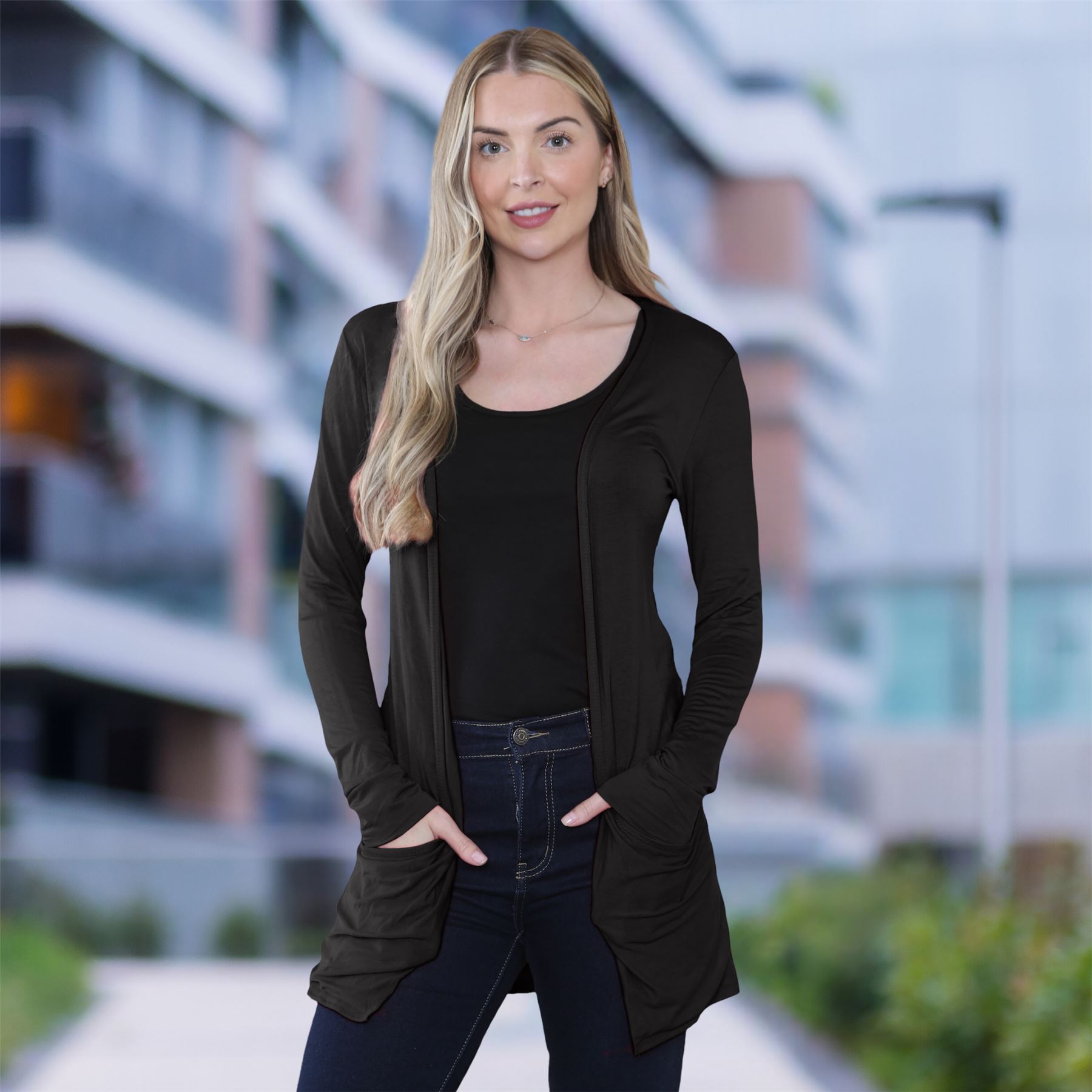 Boyfriend Cardigan Damen schlicht langärmelig offener Tropfen Tasche Freizeit Achselzucken Oberteil - Bild 87 von 148