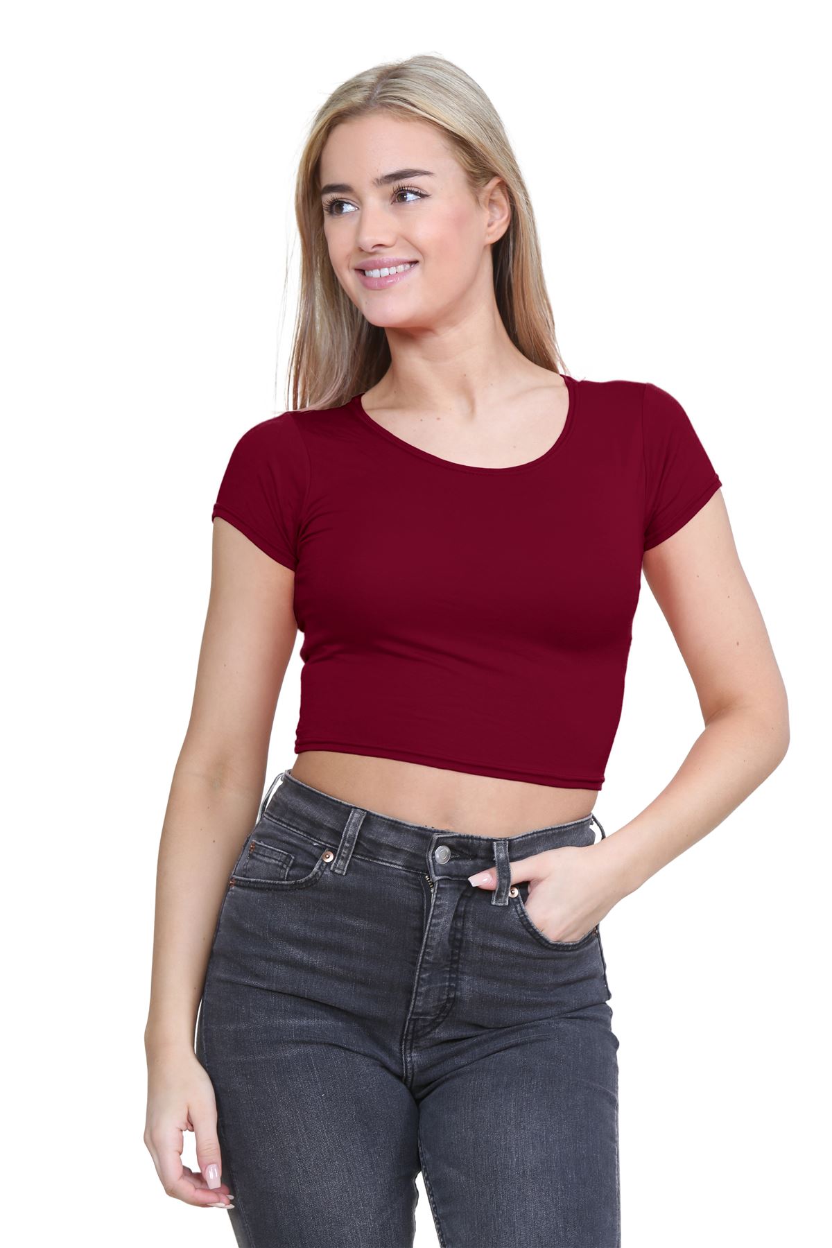 Crop Top Womens Cap Sleeve Top Plain Basic Stretchy Tee T-Shirt Short Vest Top - Picture 164 of 174
