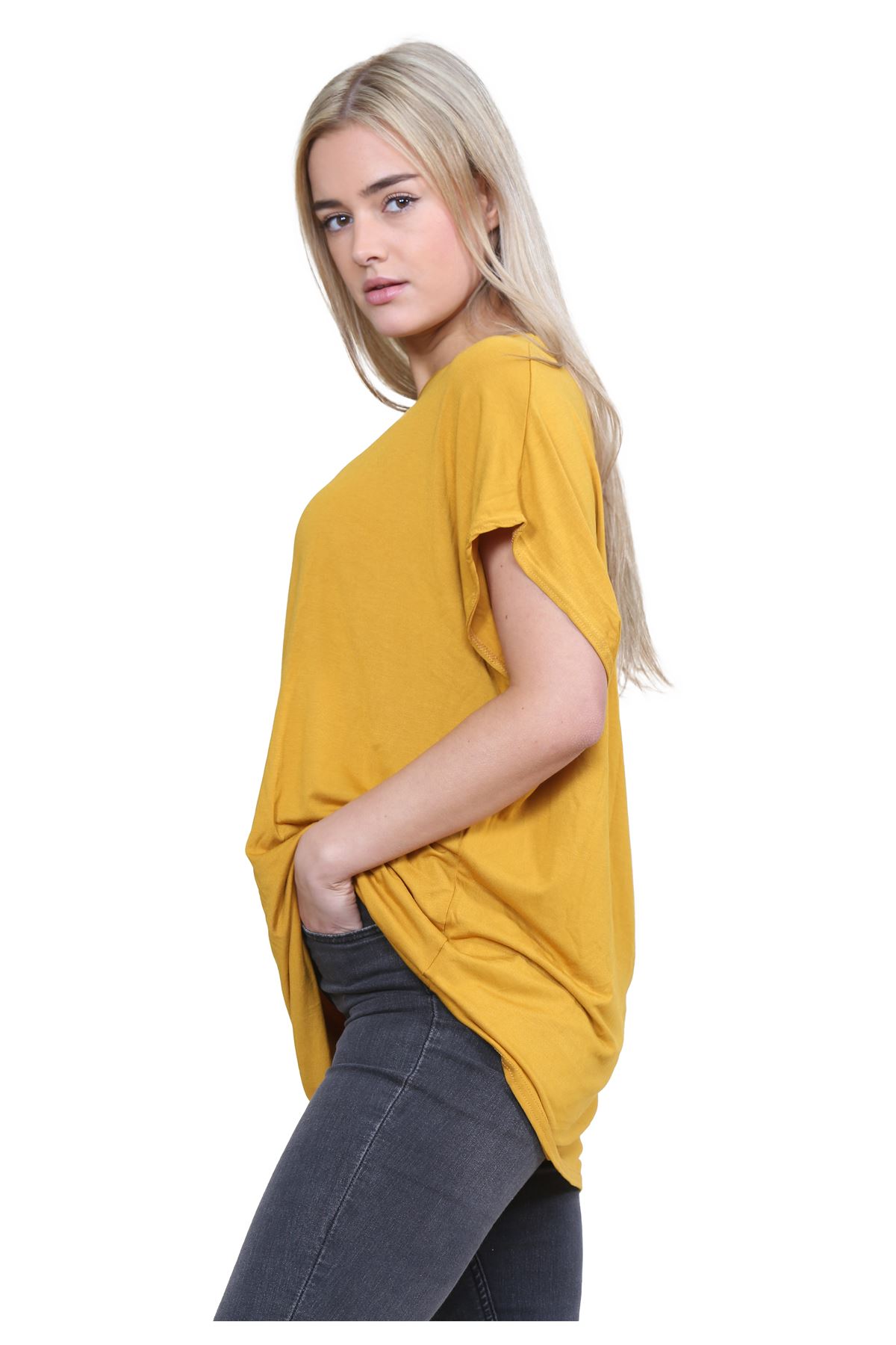 Schulterfreies Damen-T-Shirt Oberteil Fledermausärmel Oversize uni Freizeit Bardot Oberteil - Bild 89 von 225
