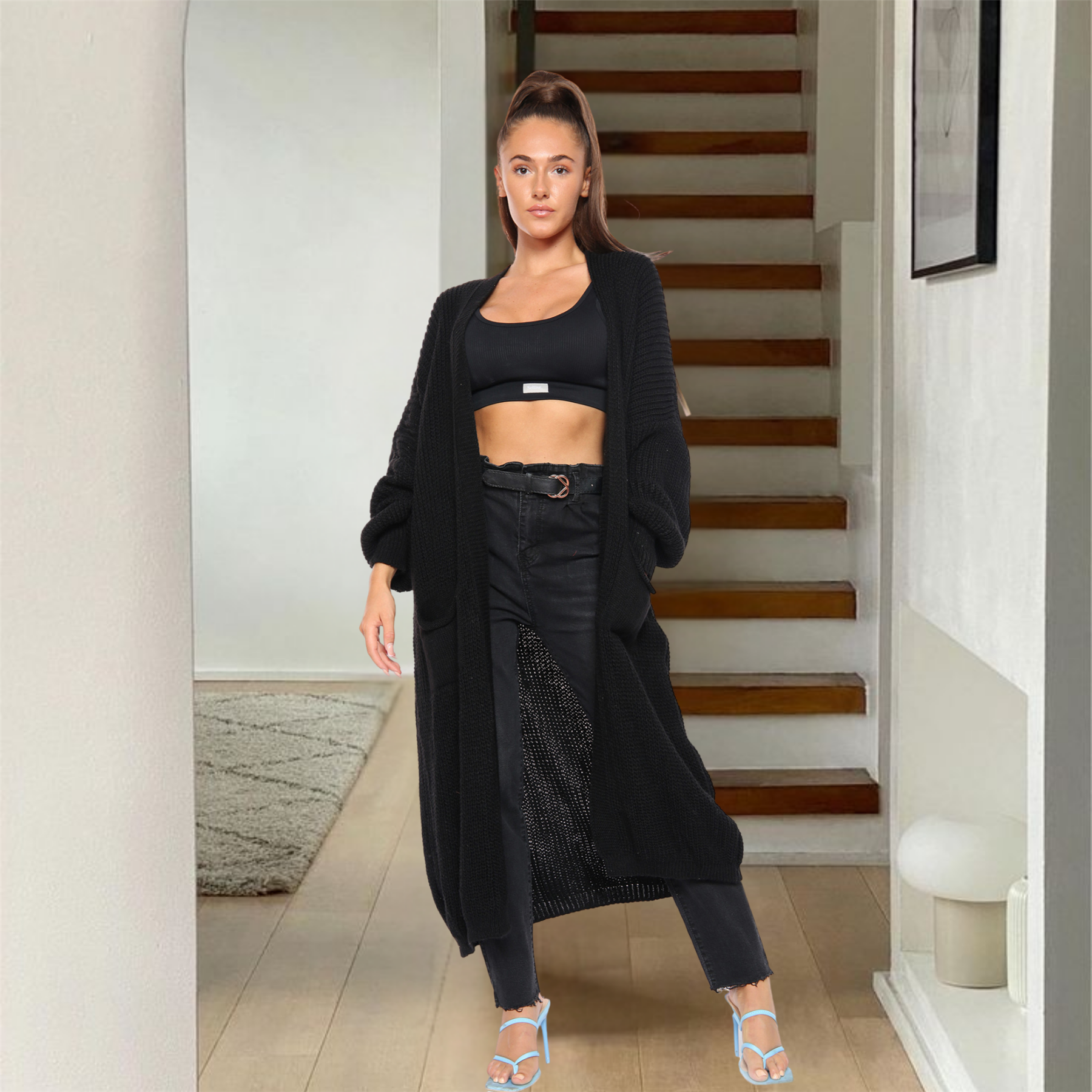 Ballonärmel Maxi Cardigan Damen übergroß gestrickt Winter Longline Pullover - Bild 85 von 134