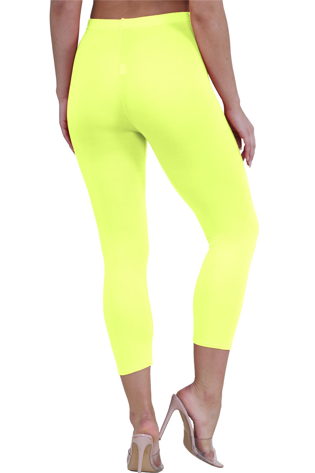 Womens 3/4 Leggings Workout Tight Plain Stretchy Cropped Capri Active Pants - Picture 100 of 186