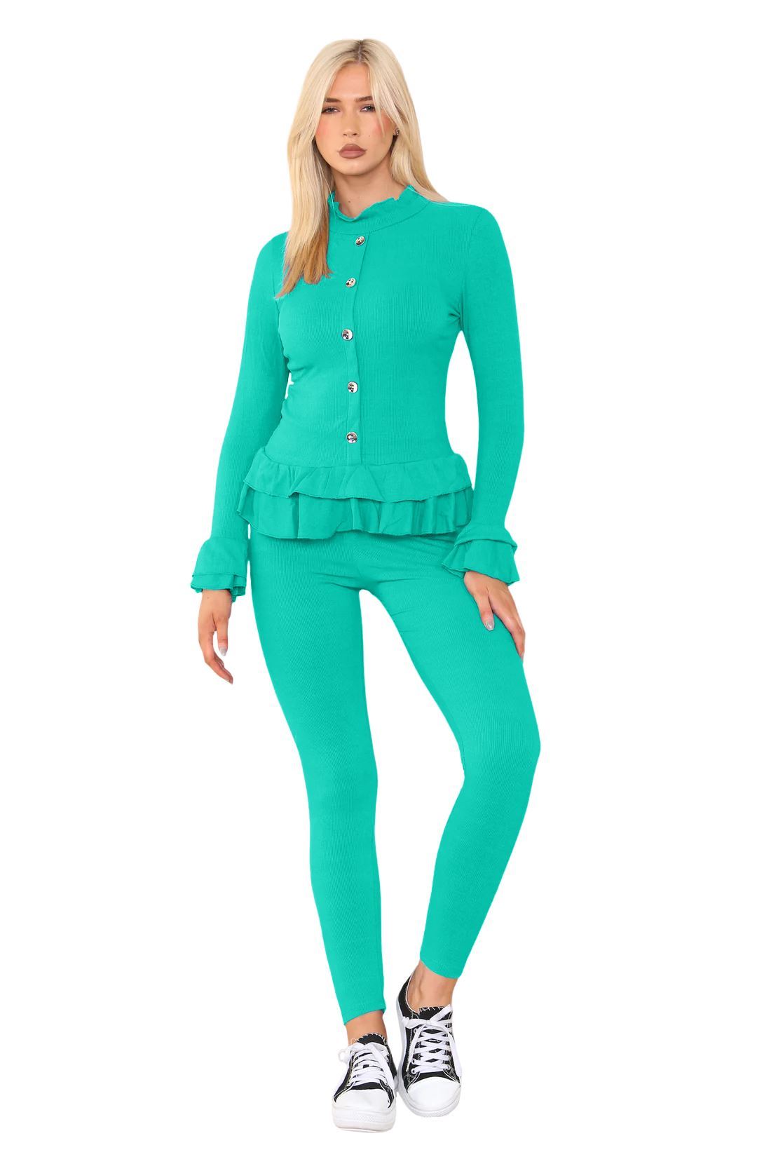 Damas Juego de 2 piezas de ropa de salón con botones peplum manga larga - Imagen 13 de 55