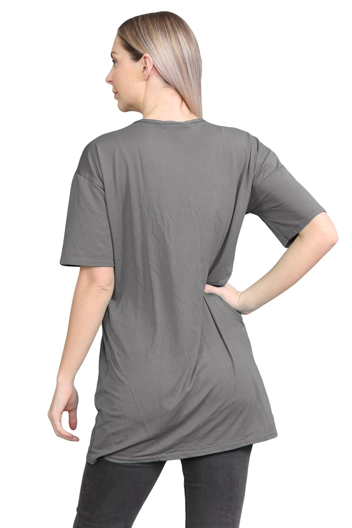 Womens Oversized T-Shirt Plain Baggy Short Sleeve Round Neck Basic Summer Top - Picture 7 of 44