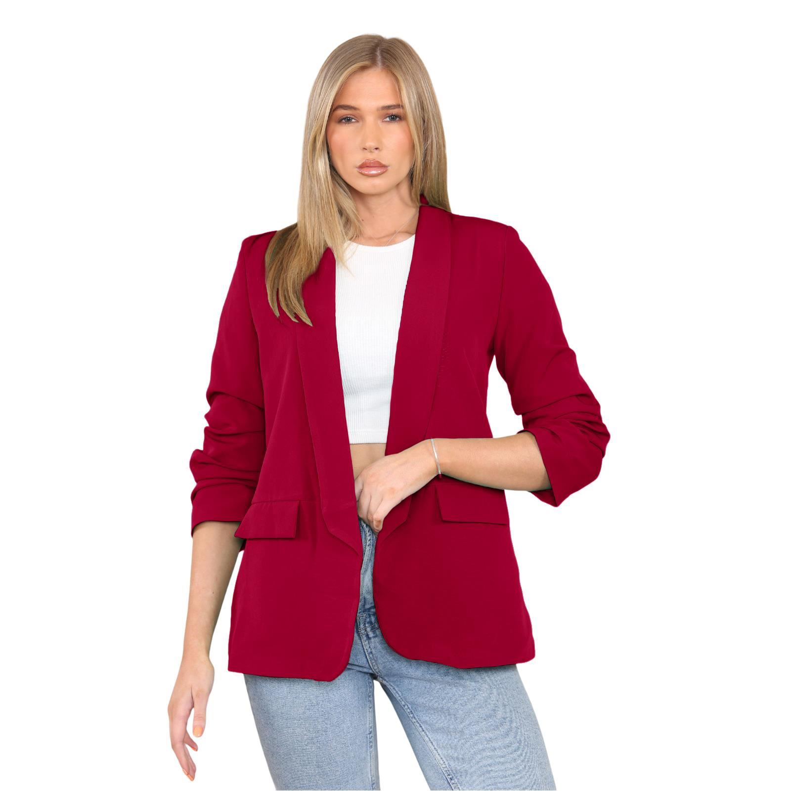 Blazer de manga acanalada para damas totalmente forrado cuello liso informal chaqueta de oficina top - Imagen 89 de 97