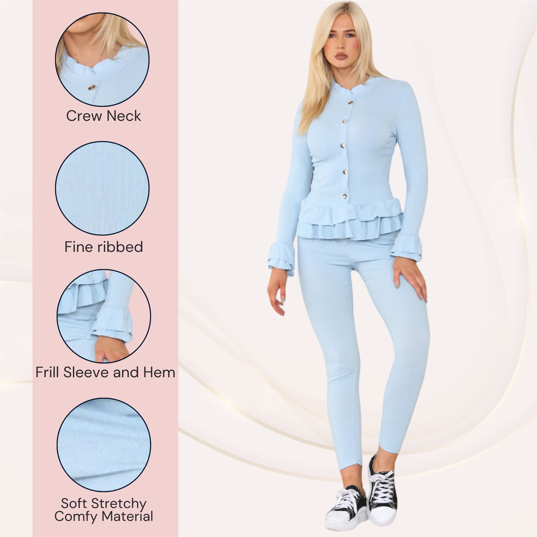 Damas Juego de 2 piezas de ropa de salón con botones peplum manga larga - Imagen 50 de 55