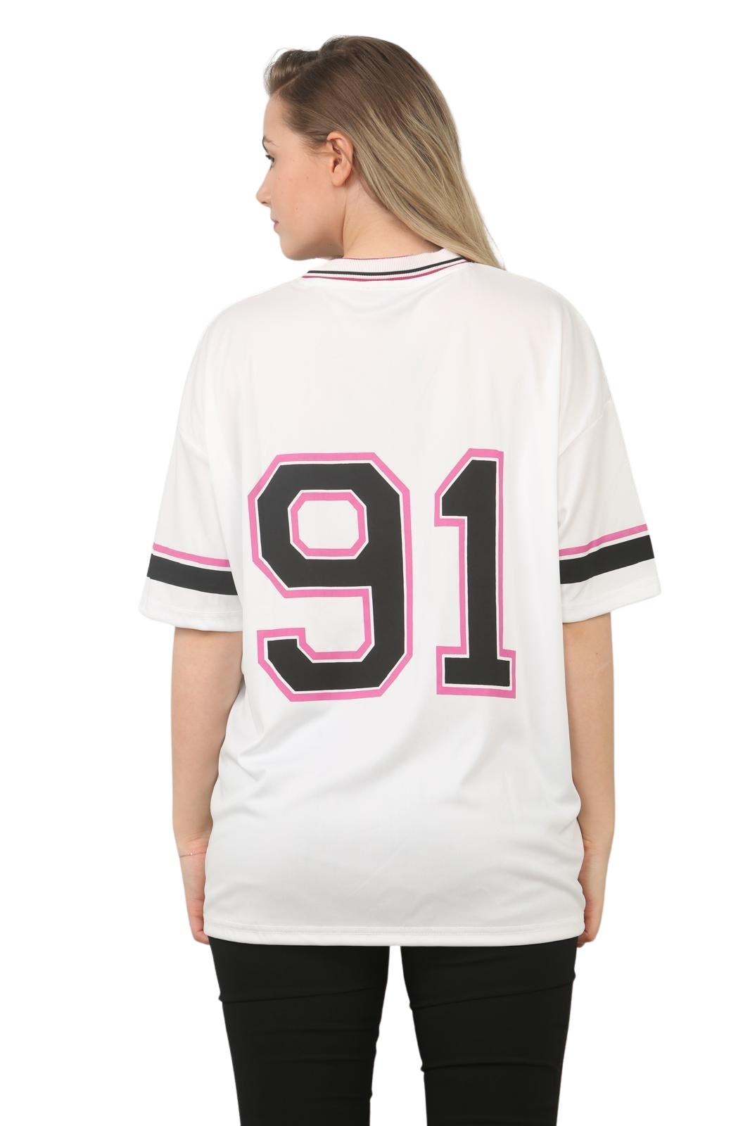 Camiseta de mujer de gran tamaño cuello en V LA 91 fútbol americano universitario holgada verano top - Imagen 47 de 50