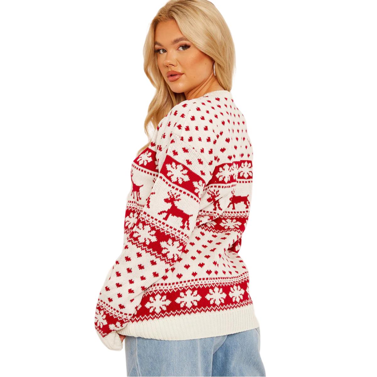 Christmas Reindeer Jumper Womens Knitted Funny Xmas Sweater Unisex Retro Jumpers - Picture 31 of 118