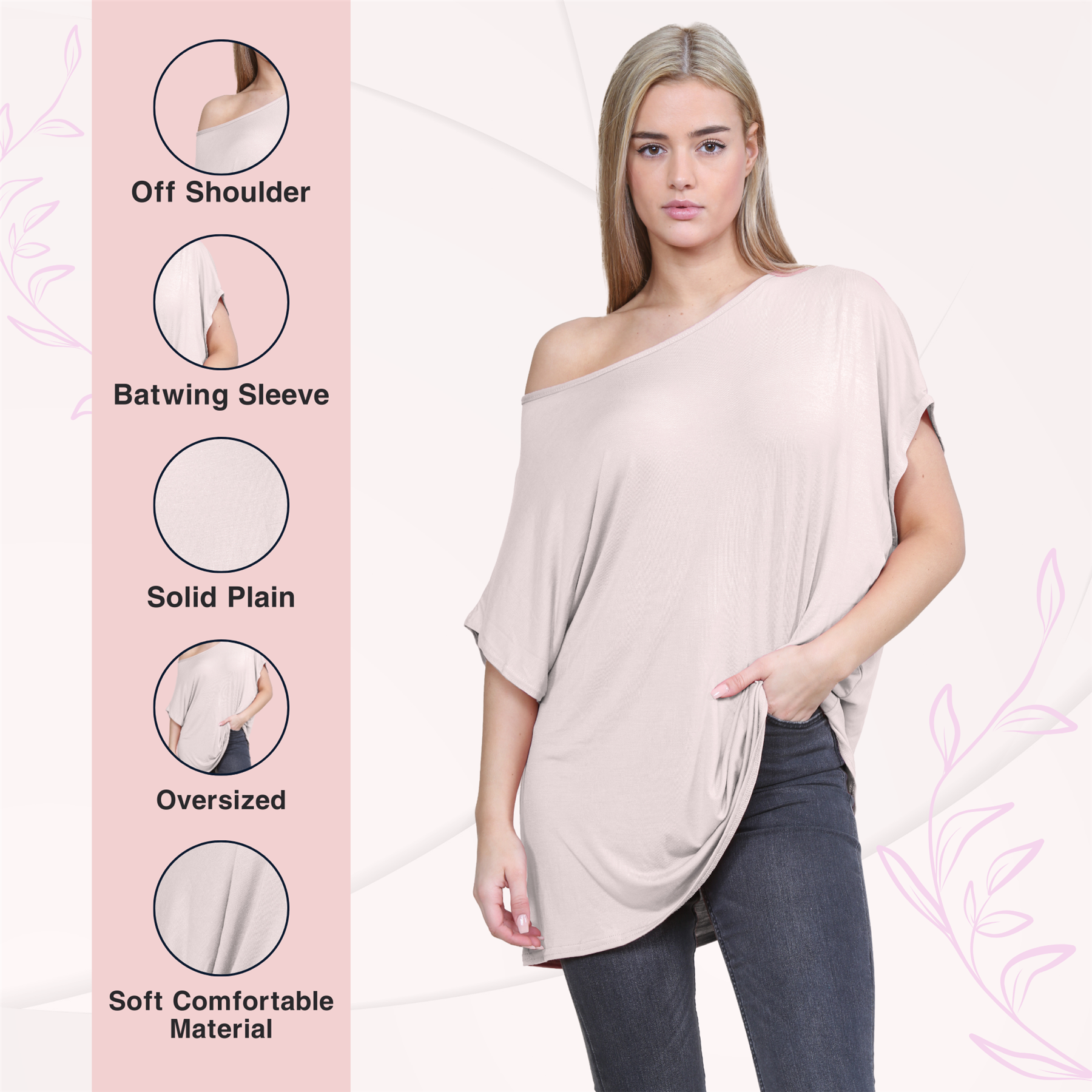 Schulterfreies Damen-T-Shirt Oberteil Fledermausärmel Oversize uni Freizeit Bardot Oberteil - Bild 103 von 225