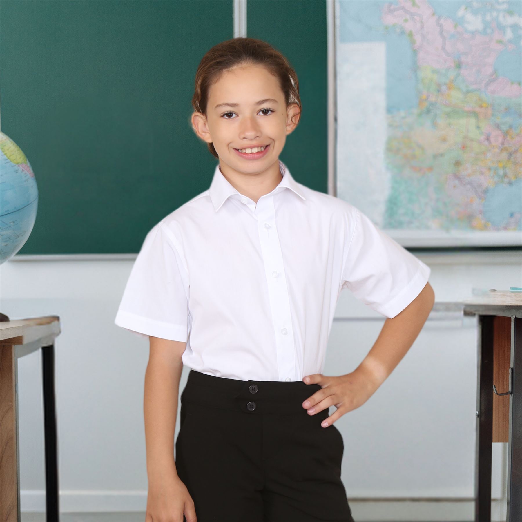 Mädchen Kurzarm Schuluniform Shirt Kinder weiß Bluse Oberteil 2er Pack - Bild 5 von 14