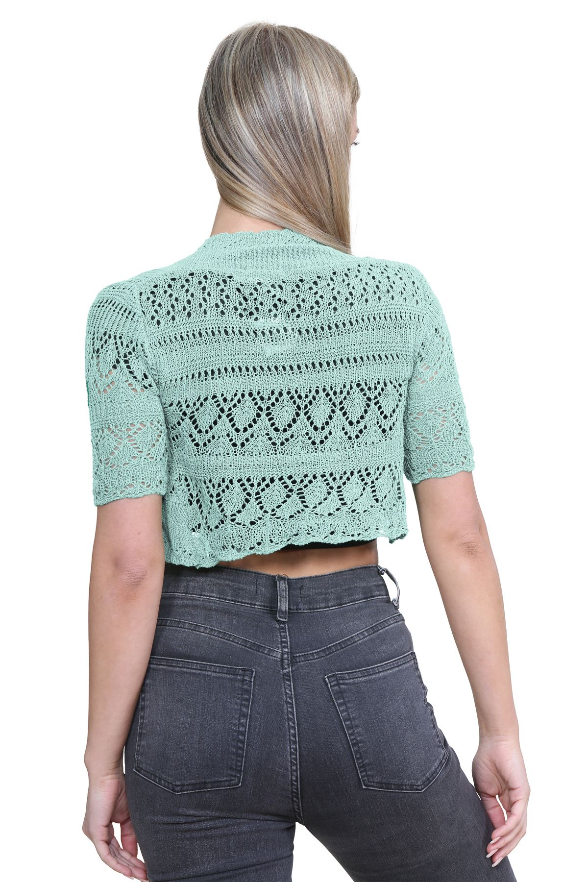 Womens Crochet Knitted Bolero Shrug Short Sleeve Open Front Cardigan Crop Top - Picture 4 of 186