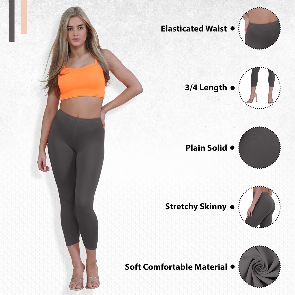 Womens 3/4 Leggings Workout Tight Plain Stretchy Cropped Capri Active Pants - Picture 37 of 186