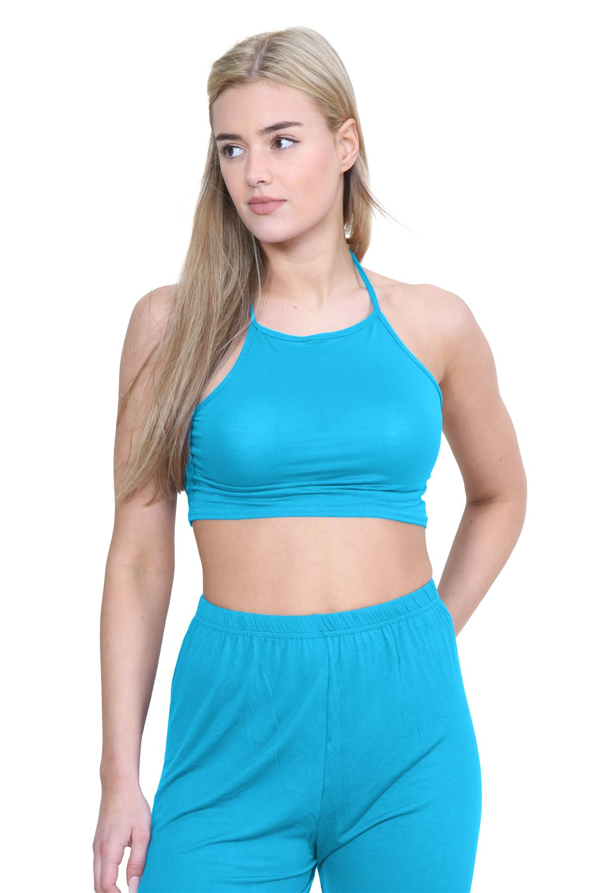 Halter Neck Crop Top Womens Vest Top Plain Tie Knot Top Basic Sleeveless T-Shirt - Picture 143 of 170